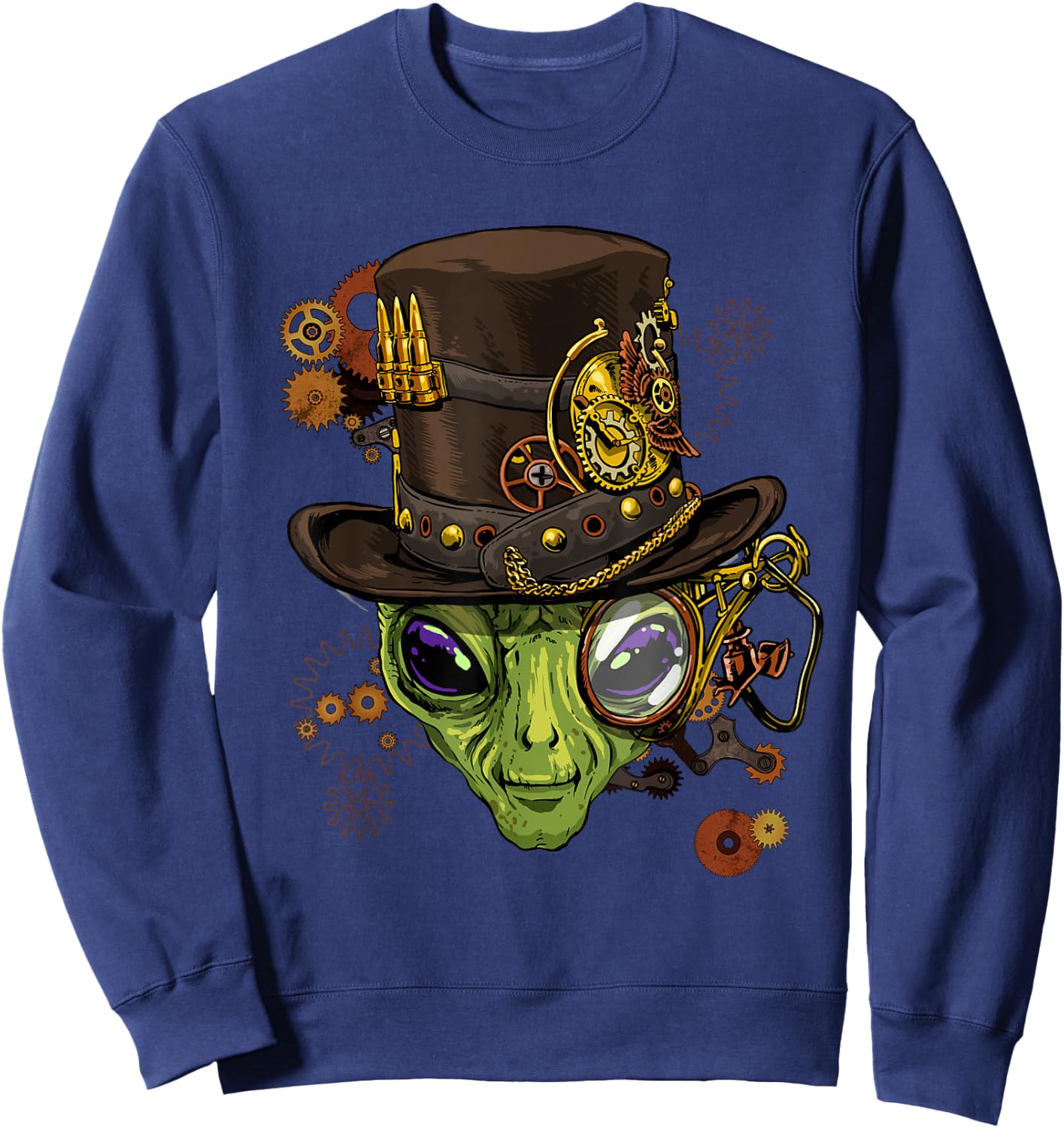 Alien Shirt Victorian Steampunk Gears UFO Ancient Alien Head Sweatshirt - Sweatshirt | Navy