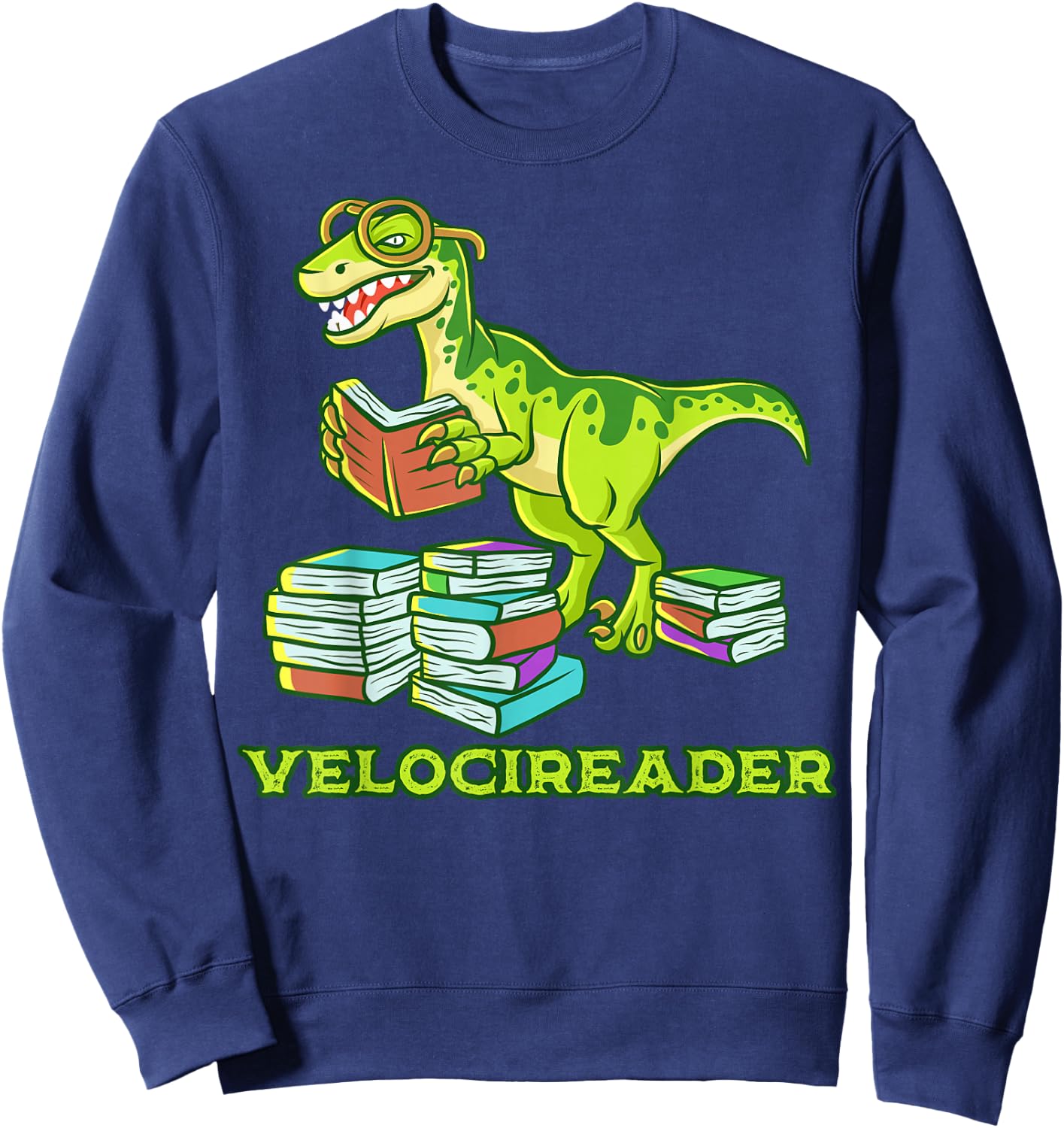Velocireader Dinosaur Book Reading Velociraptor Dino Sweatshirt - Sweatshirt | Navy