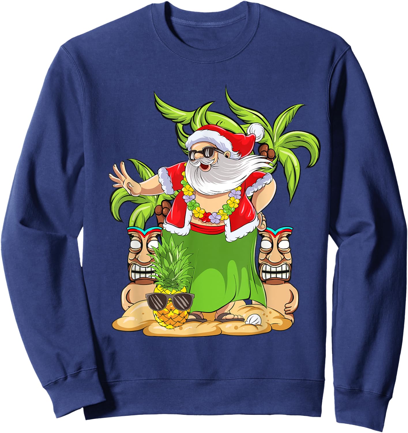 Hawaiian Christmas Mele Kalikimaka Hula Dance Santa Claus Sweatshirt - Sweatshirt | Navy