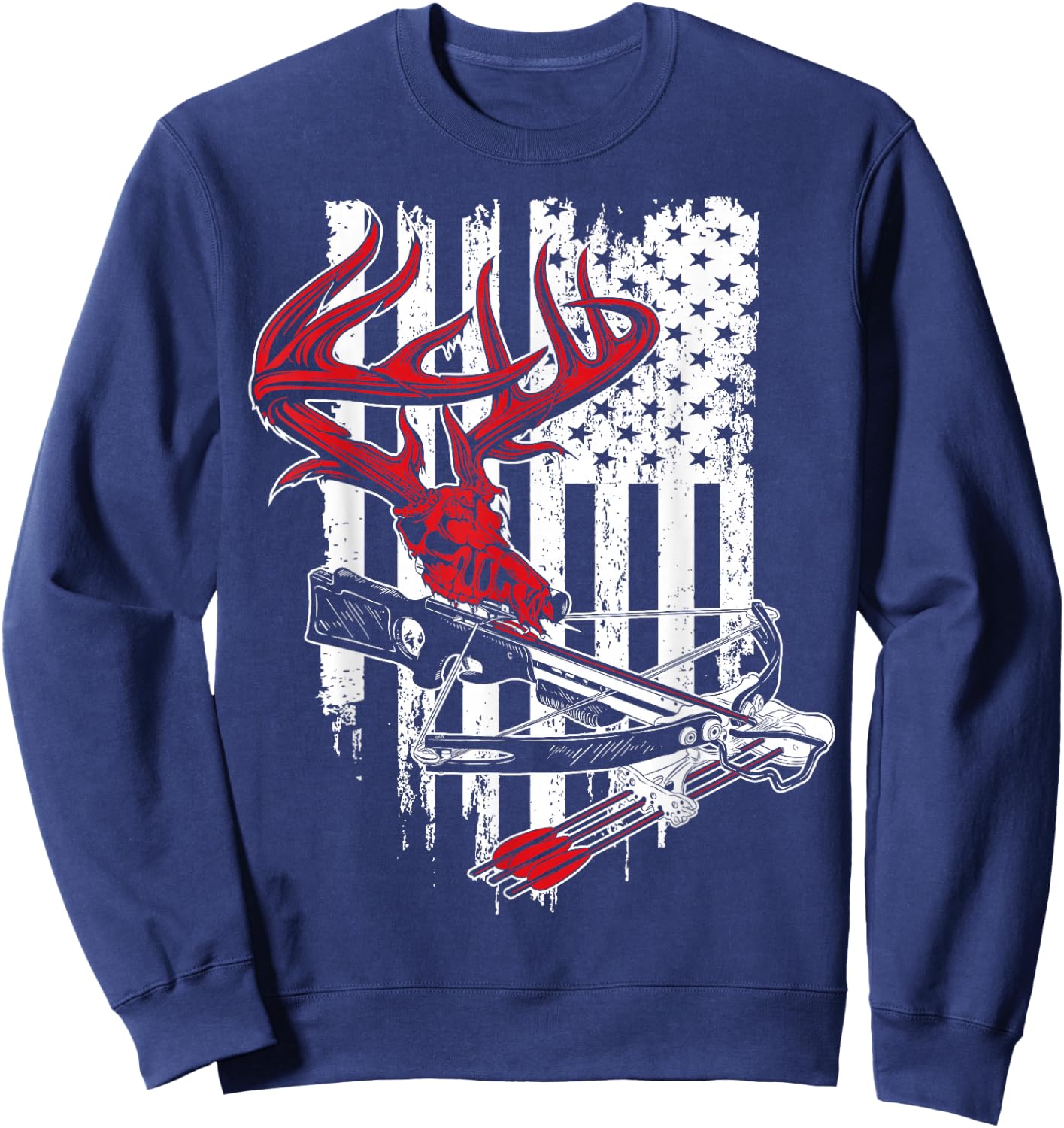 American Flag Archery Bow Hunting - Deer Skull Crossbow Sweatshirt - Sweatshirt | Navy