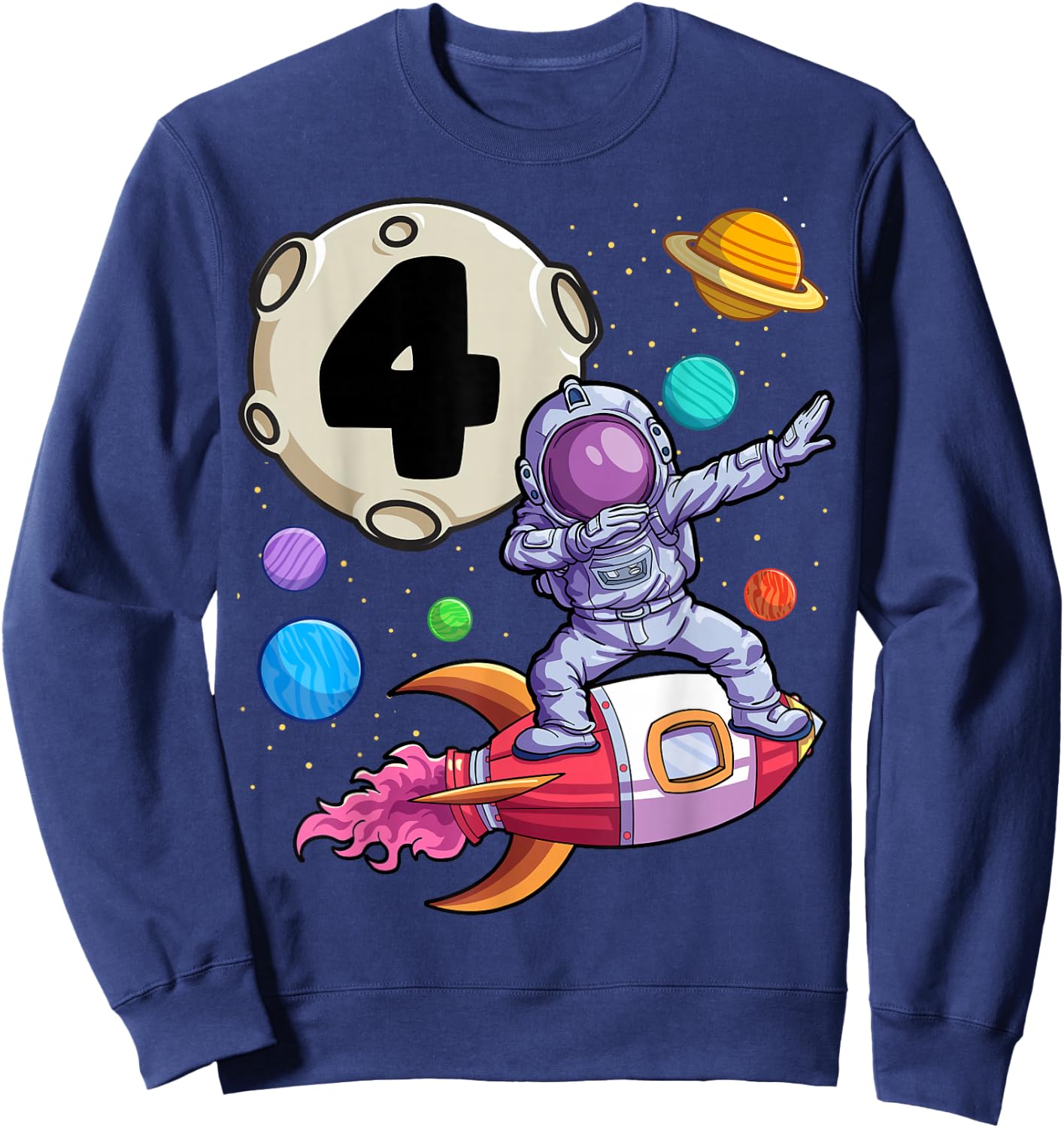 Dabbing Astronaut 4 Yrs Old Birthday Boy Space 4th Birthday Sweatshirt - Sweatshirt | Navy