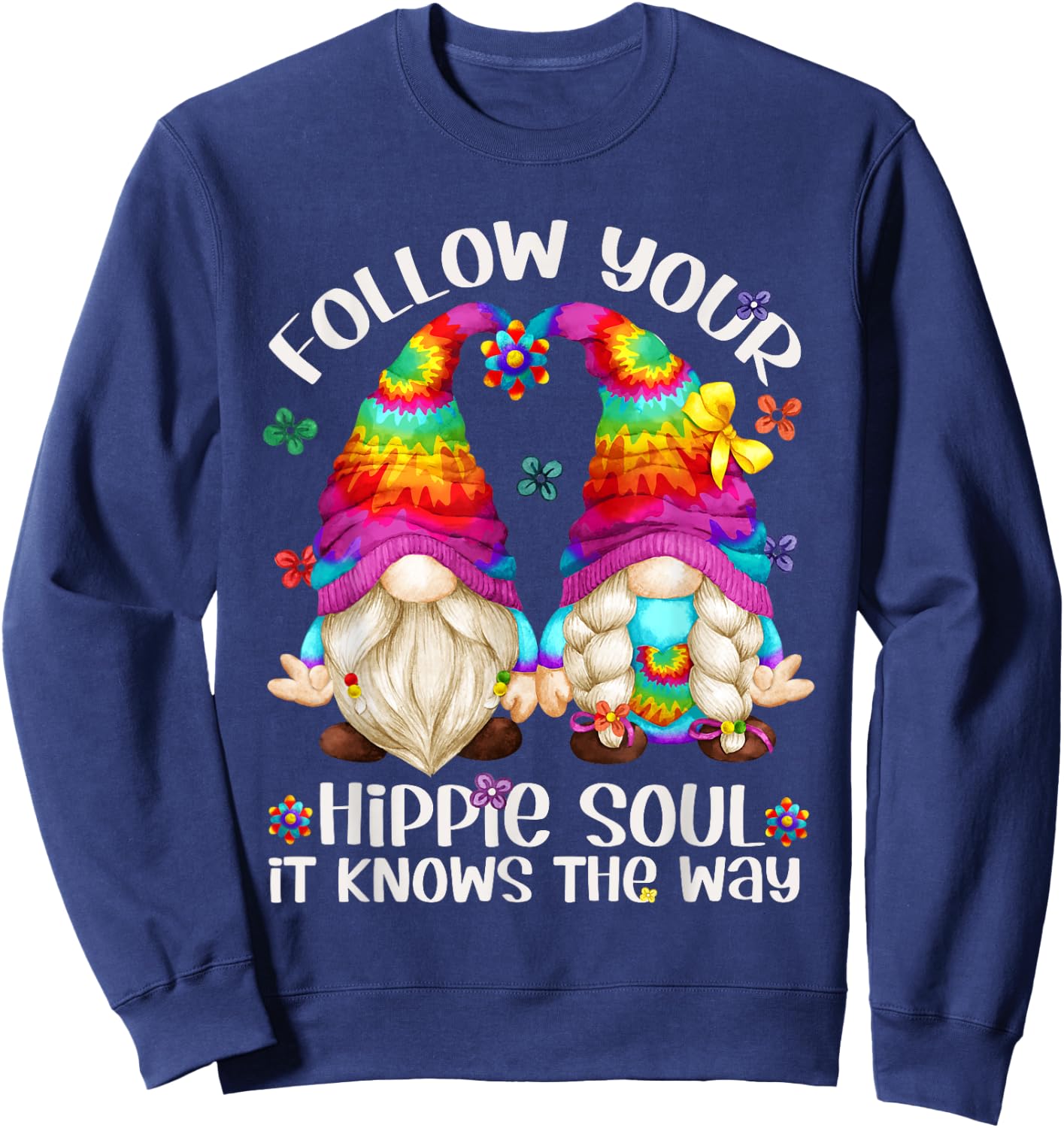 Hippie Soul Gnomies Makes Peace Sign - Cute Hippie Gnome Sweatshirt - Sweatshirt | Navy