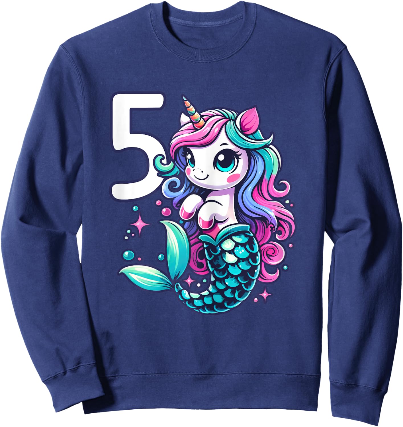 Unicorn Mermaid 5th Birthday 5 Year Old Party Girls Outfit Sweatshirt - Sweatshirt | Navy