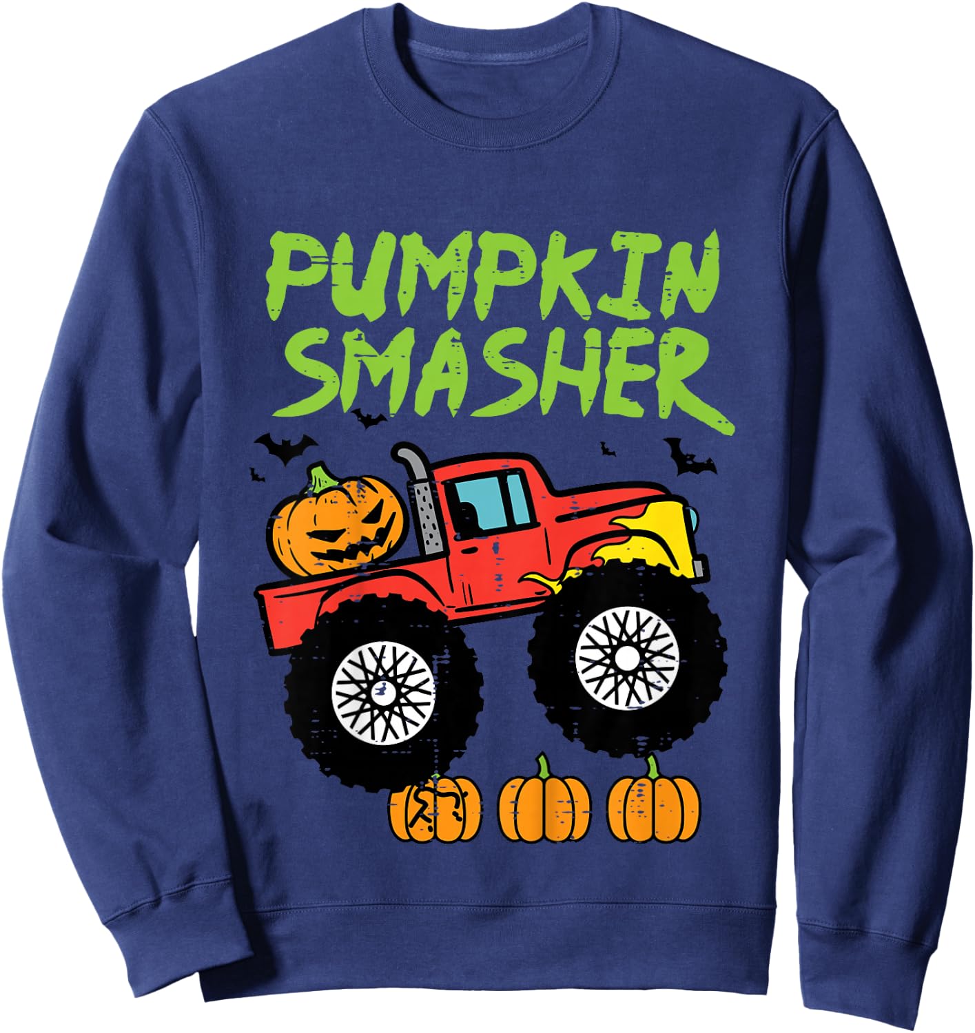 Kids Halloween Pumpkin Smasher Monster Truck Costume Toddler Boys Sweatshirt - Sweatshirt | Navy
