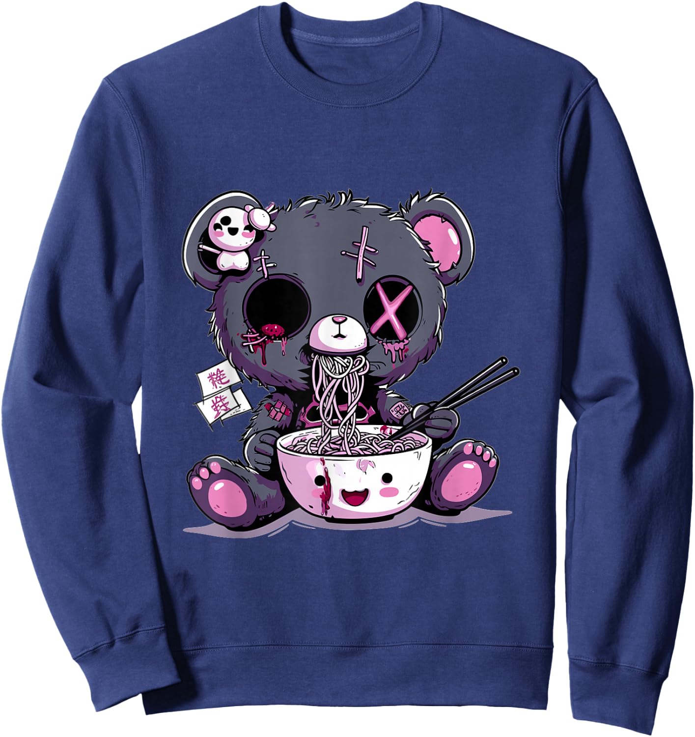 Goth Pastel Cute Creepy Kawaii Teddy Bear Voodoo Doll Ramen Sweatshirt - Sweatshirt | Navy