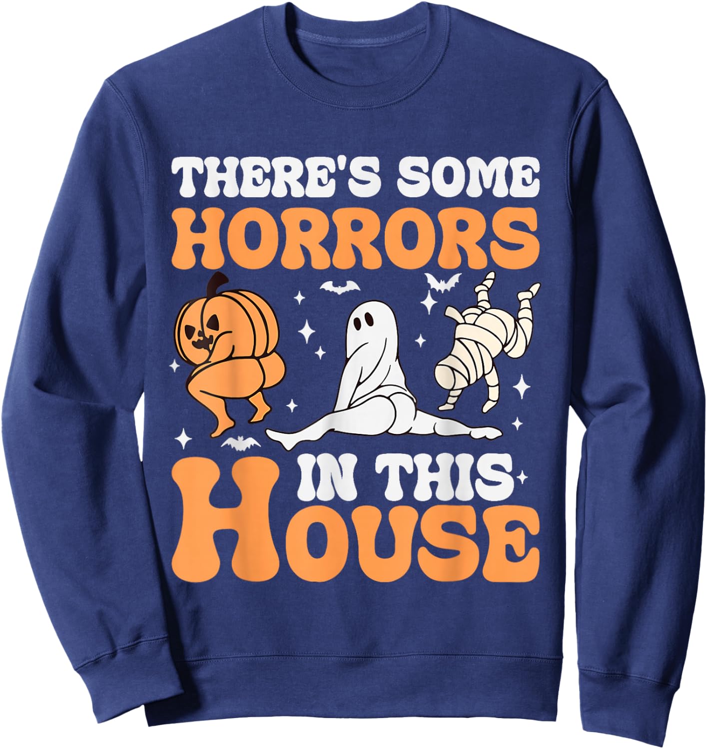 There's Some Horrors In This House Halloween Ghost Pumpkin Sweatshirt - Sweatshirt | Navy