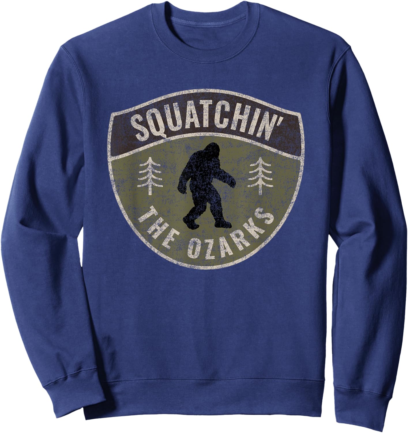 Vintage Sasquatch Squatchin' The Ozarks Big Foot Hunting Sweatshirt - Sweatshirt | Navy