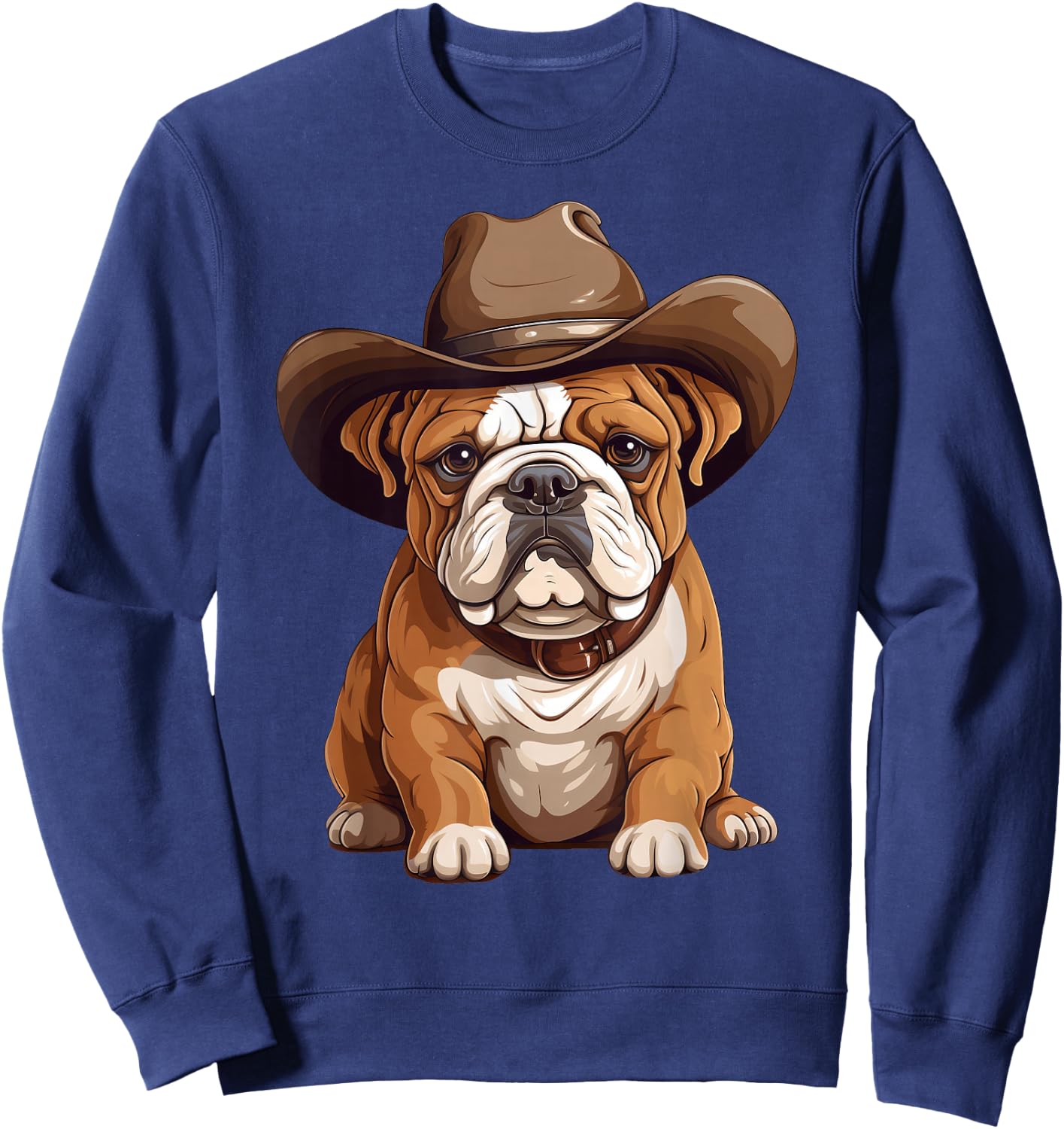 English Bulldog Puppy in Cowboy Hat Bulldog Lover Boys Girls Sweatshirt - Sweatshirt | Navy