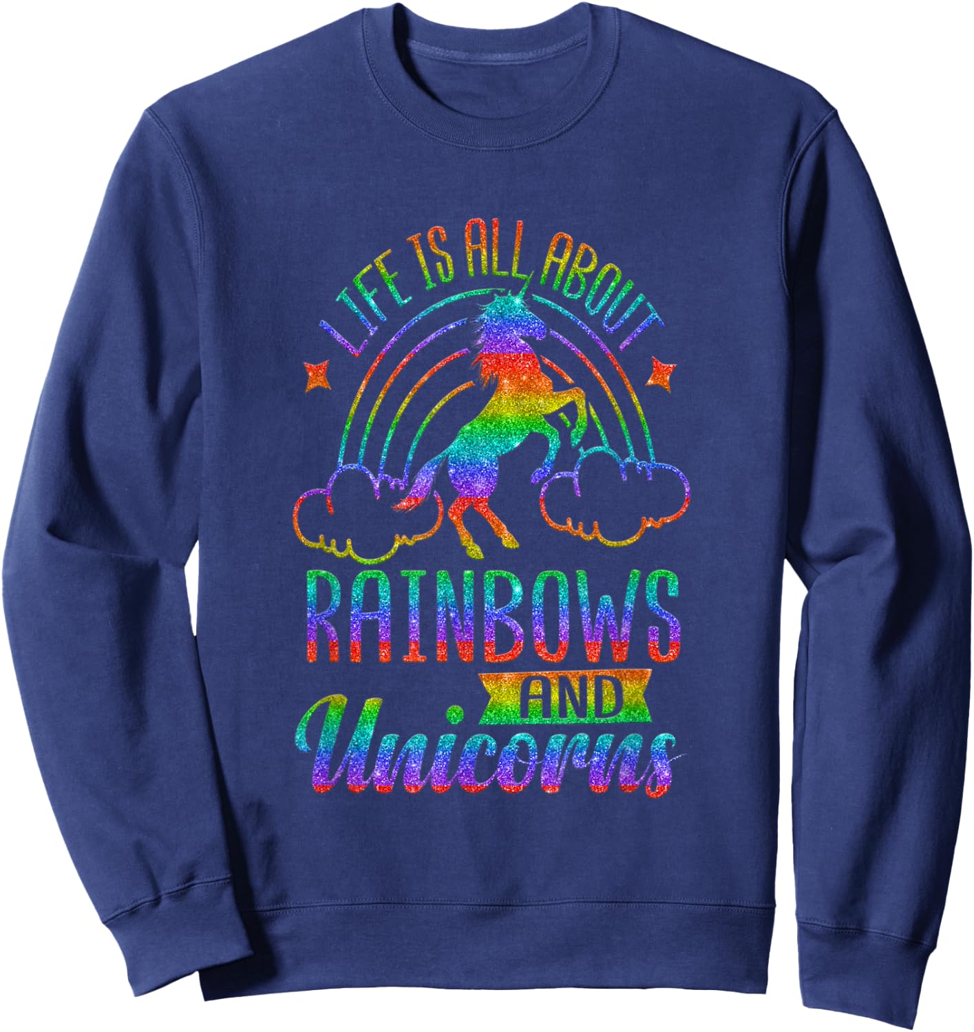 Life Is All About Rainbows And Unicorns Shirt Girls Ombre Sweatshirt - Sweatshirt | Navy