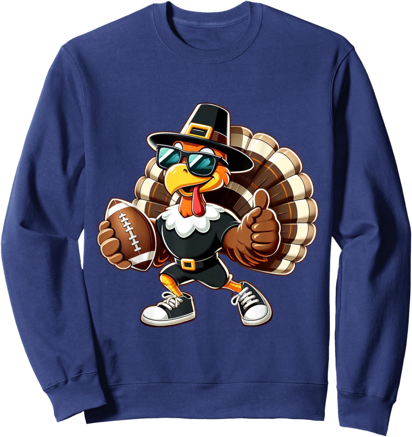 Turkey Football Thanksgiving Fall Turkey Playing Football Sweatshirt - Sweatshirt | Navy