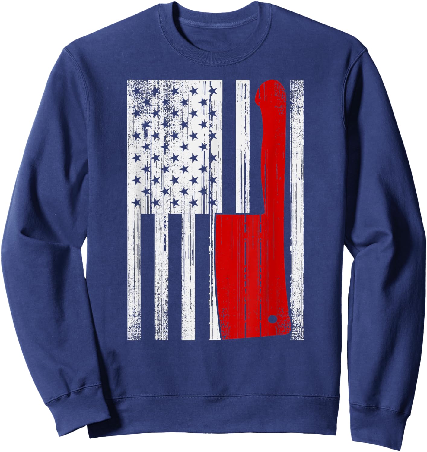Retro American Butcher Gift USA Flag Vintage Meat Cleaver Sweatshirt - Sweatshirt | Navy