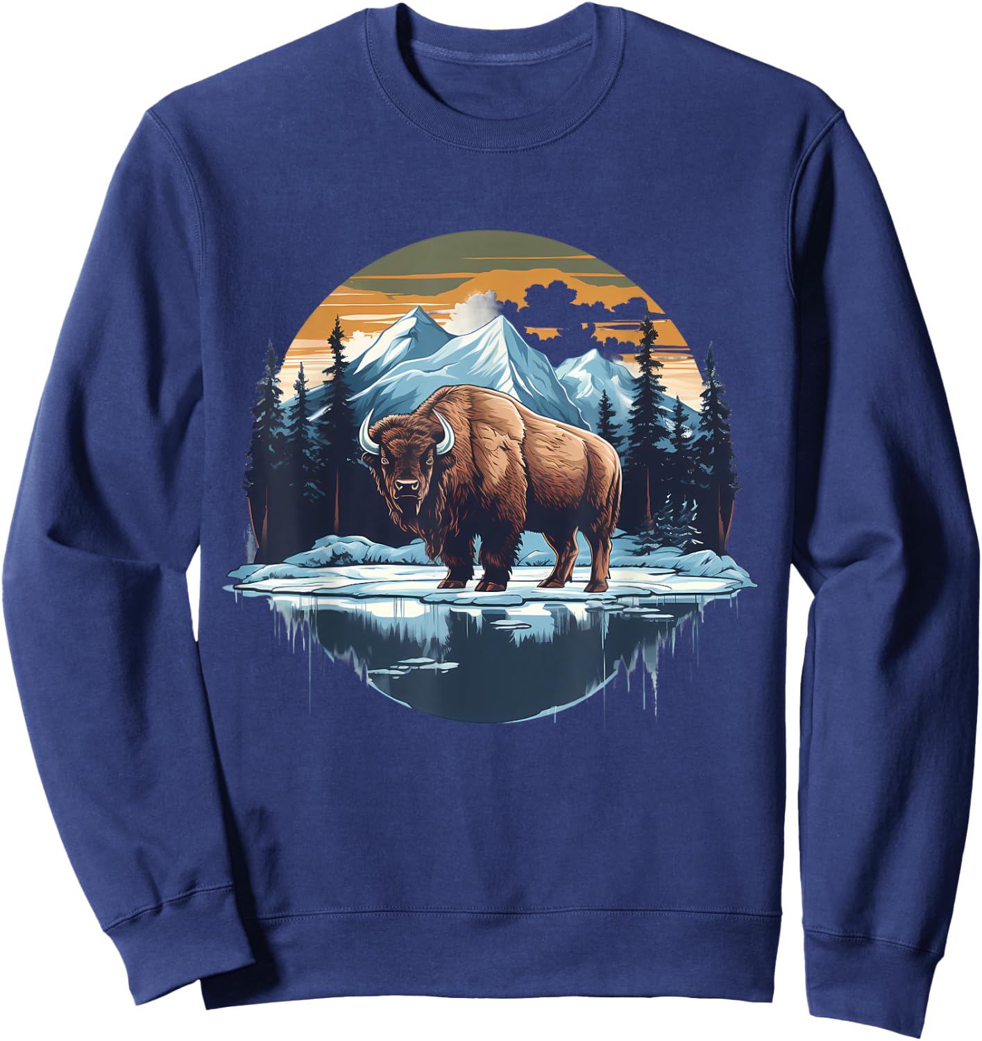 Buffalo Artwork Bison African Animal Lovers Colorful Nature Sweatshirt - Sweatshirt | Navy
