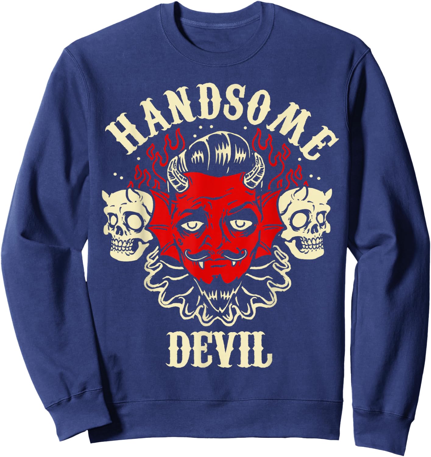 Horror Art - Handsome Devil Demon Psychobilly Lowbrow Art Sweatshirt - Sweatshirt | Navy