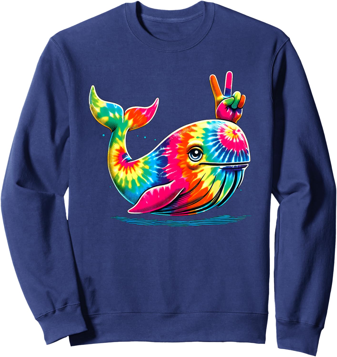 Peace Sign Tie Dye Whale Sweatshirt - Sweatshirt | Navy