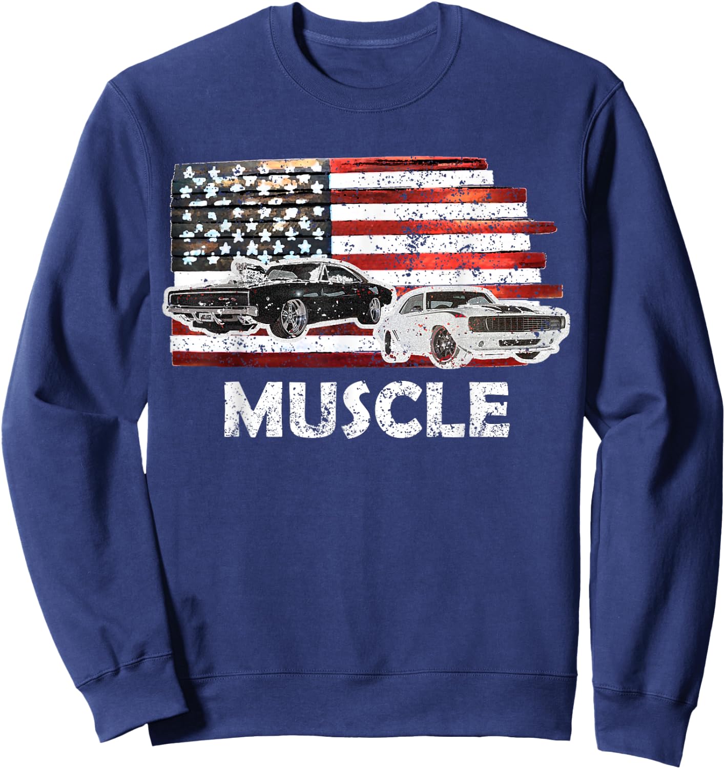Muscle Car Lover American Flag 4th of July Independence Sweatshirt - Sweatshirt | Navy