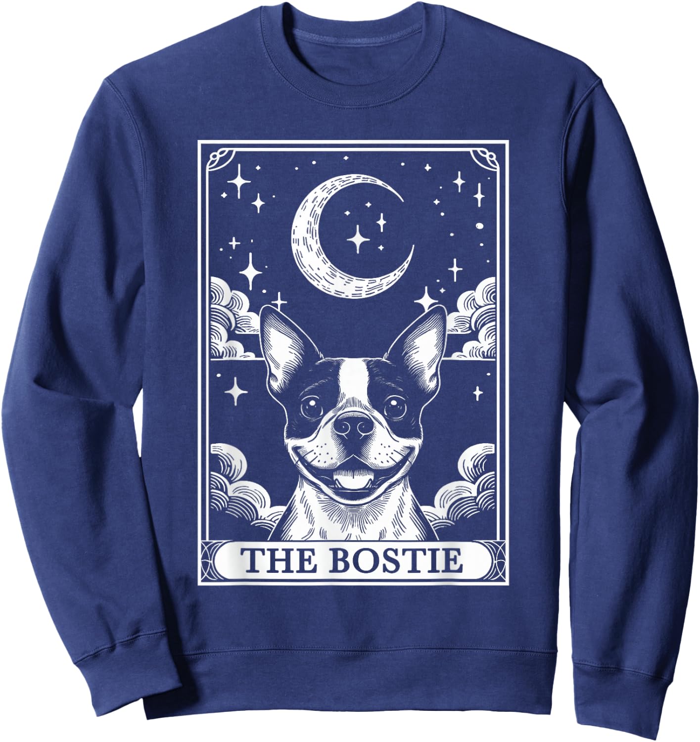 Tarot Card Vintage Crescent Moon Boston Terrier Dog Mom Sweatshirt - Sweatshirt | Navy