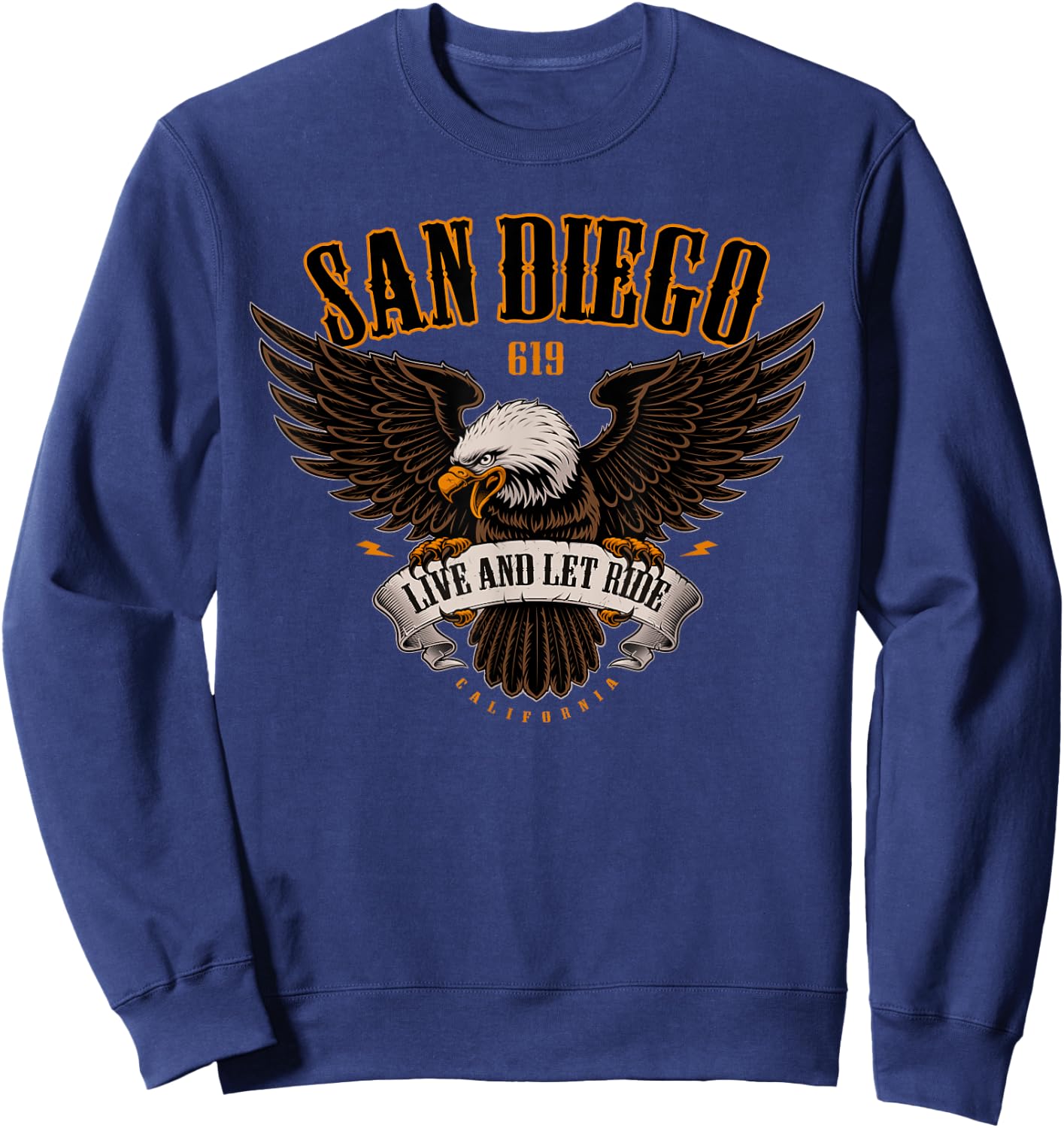 San Diego 619 Area Code and Eagle For Motorcycle Enthusiast Sweatshirt - Sweatshirt | Navy