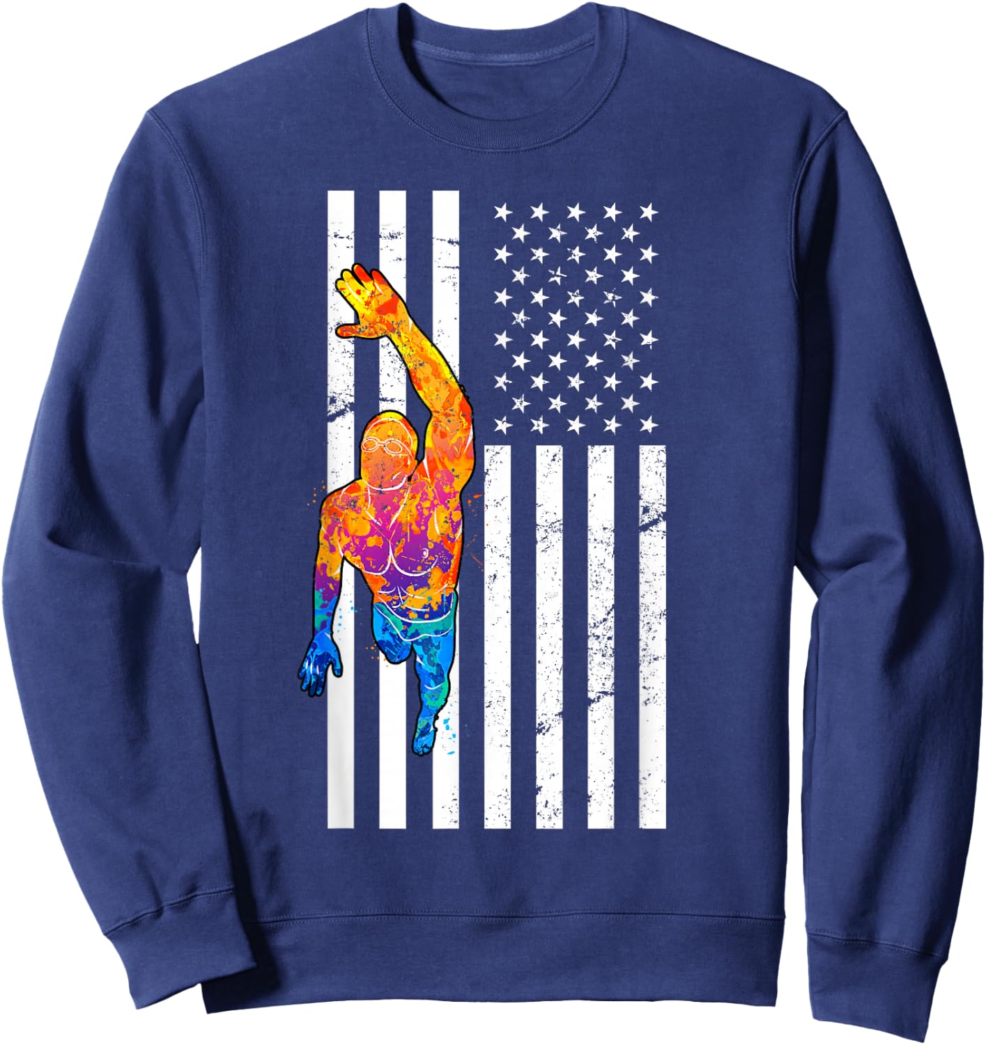 USA Flag Swim Sport Patriotic Swimmer Athlete Swimming Sweatshirt - Sweatshirt | Navy