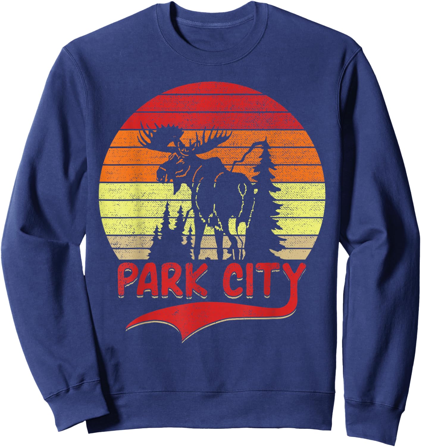 Moose Park City Utah Moose Vintage Sunset Nature Travel Sweatshirt - Sweatshirt | Navy