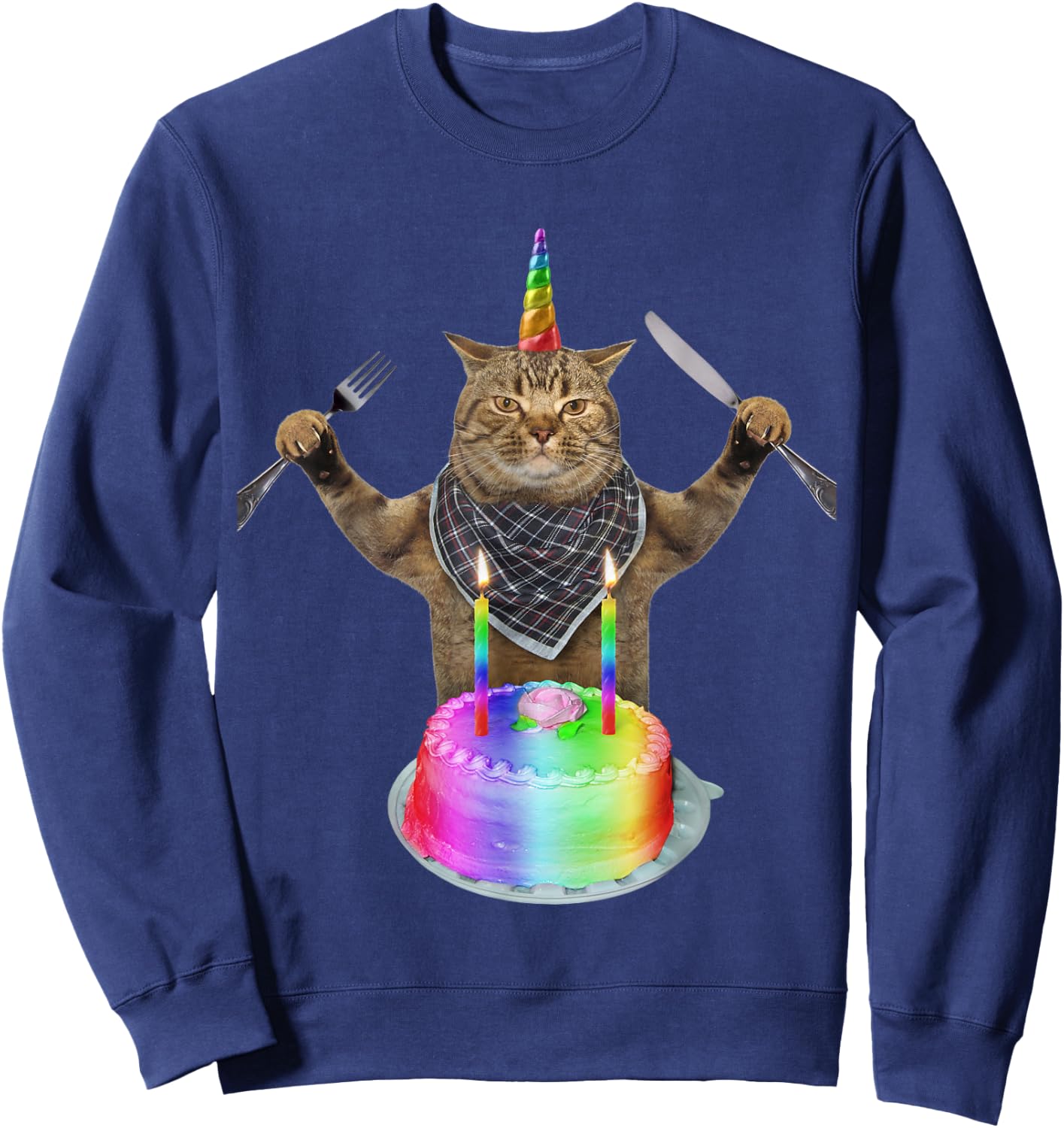 Funny cat unicorn with a birthday cake Women Girls Kids Sweatshirt - Sweatshirt | Navy