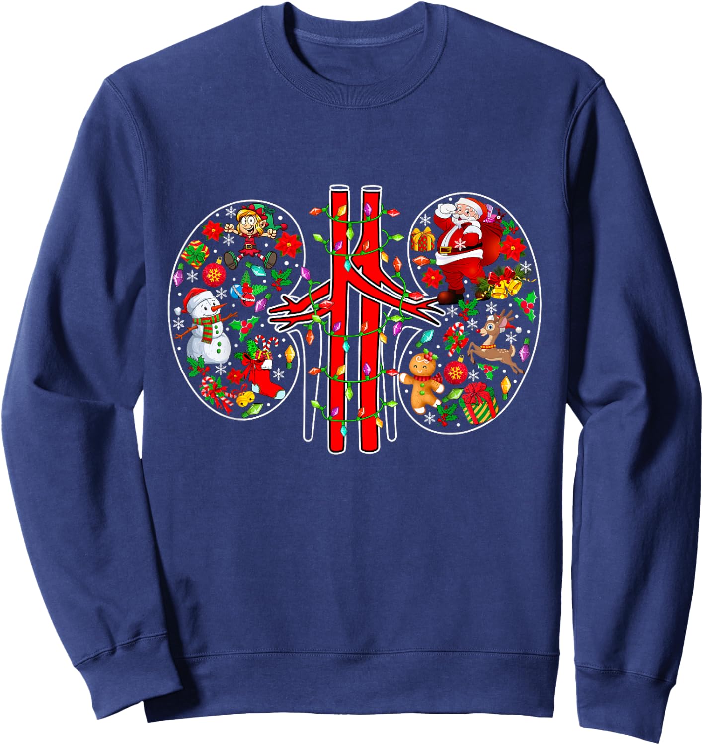Xmas Symbols Santa Elf Kidneys Shape Dialysis Technician Sweatshirt - Sweatshirt | Navy
