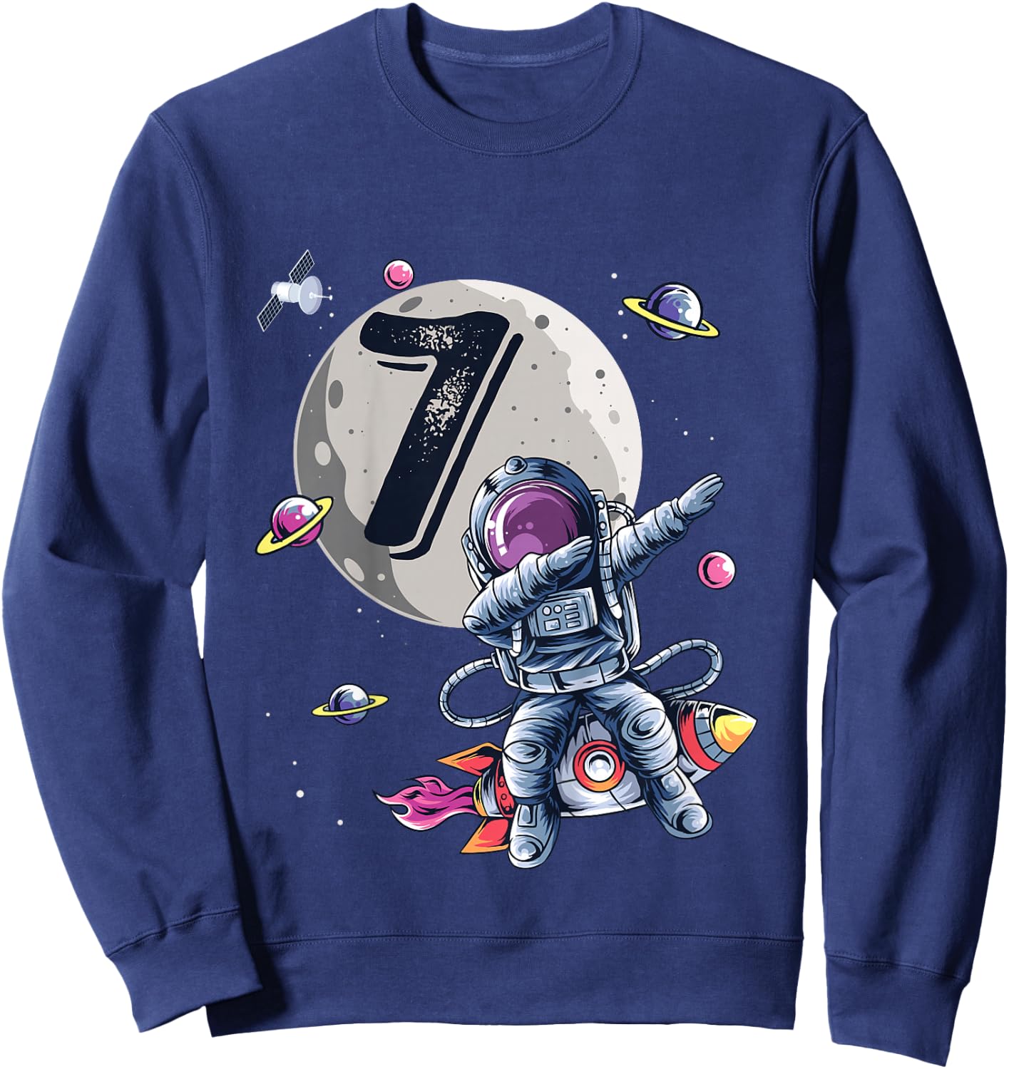 Kids 7 Years Old Birthday Boy Astronaut Gifts Space 7th B-Day Sweatshirt - Sweatshirt | Navy