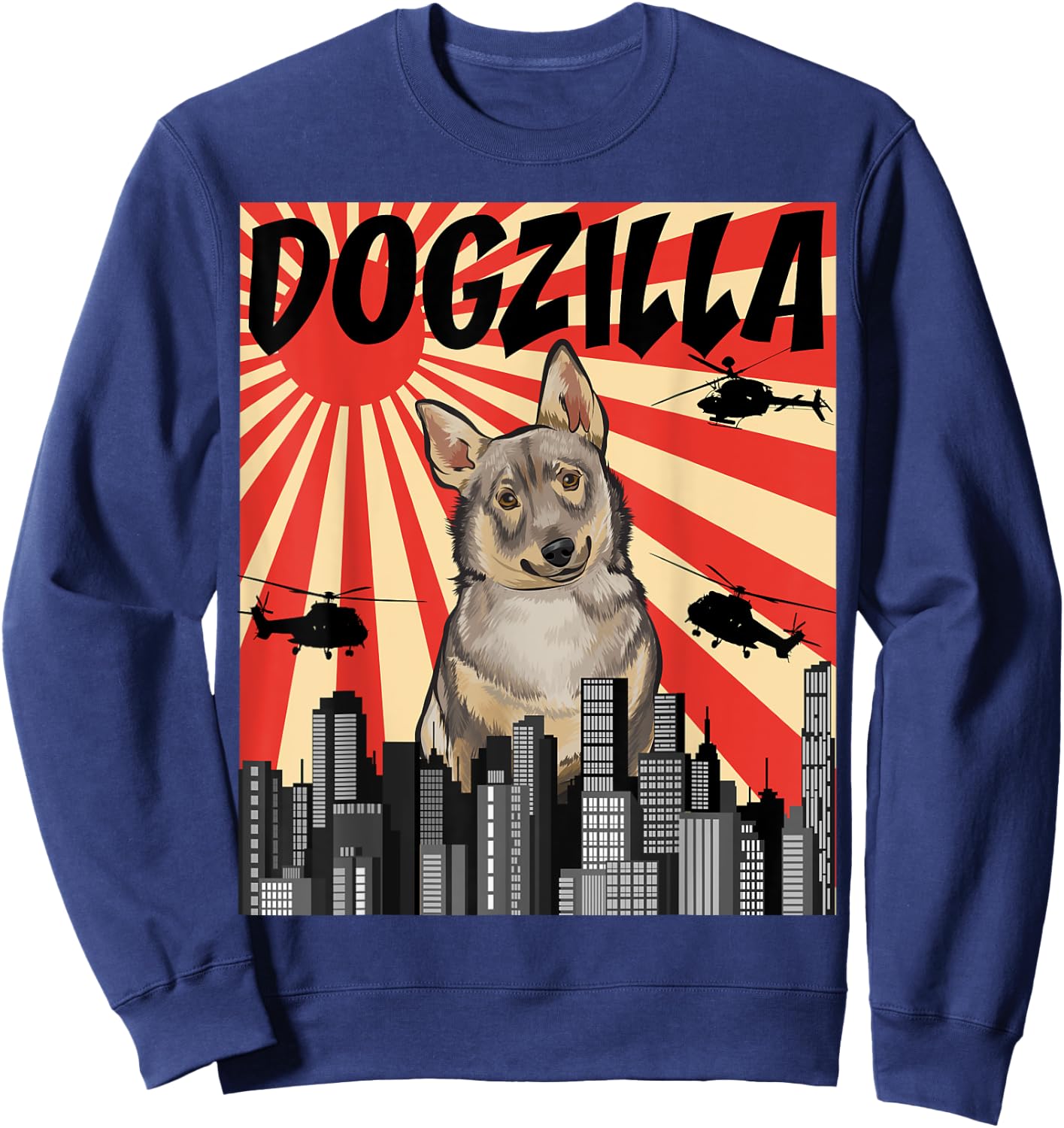 Funny Retro Japanese Dogzilla Swedish Vallhund Sweatshirt - Sweatshirt | Navy