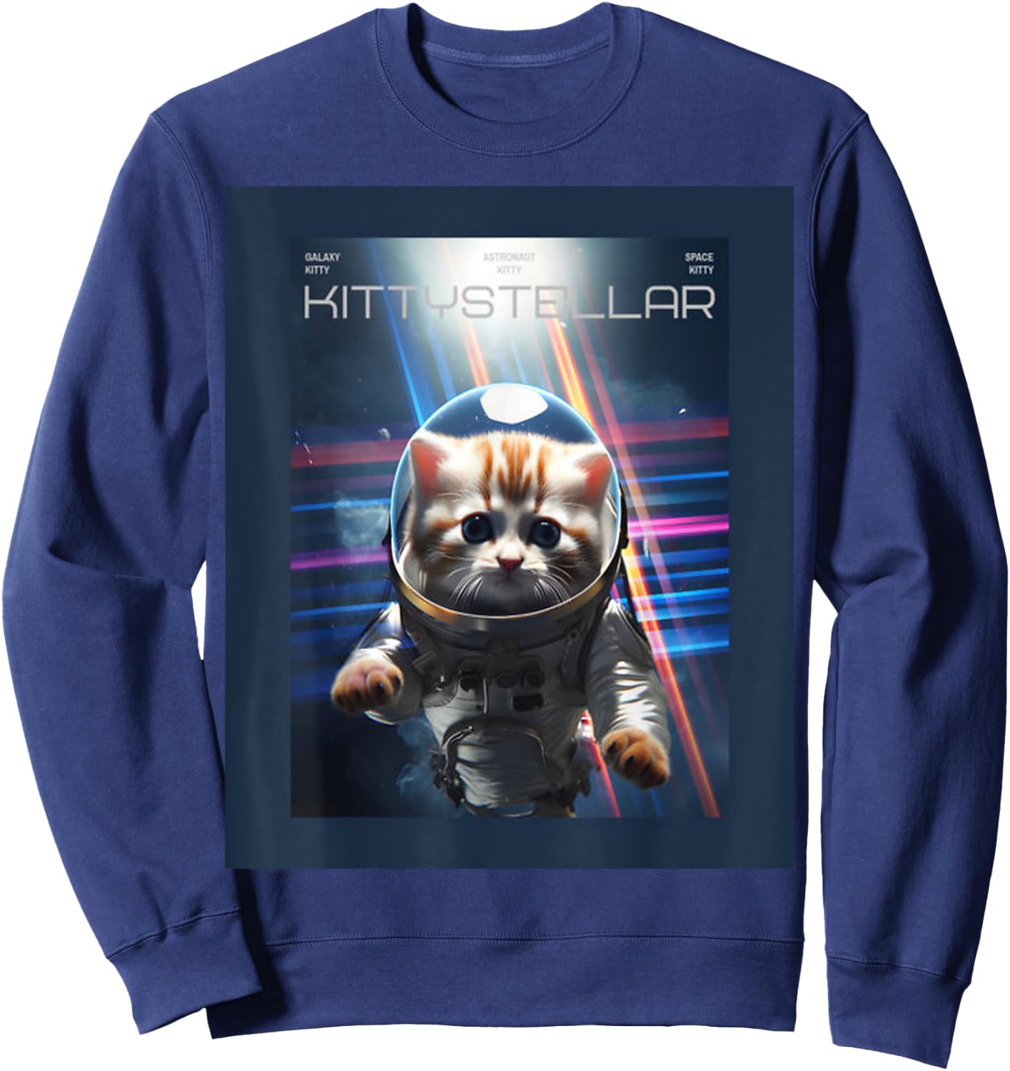 Astronaut Cat with Interstellar Space Aesthetic Movie Poster Sweatshirt - Sweatshirt | Navy