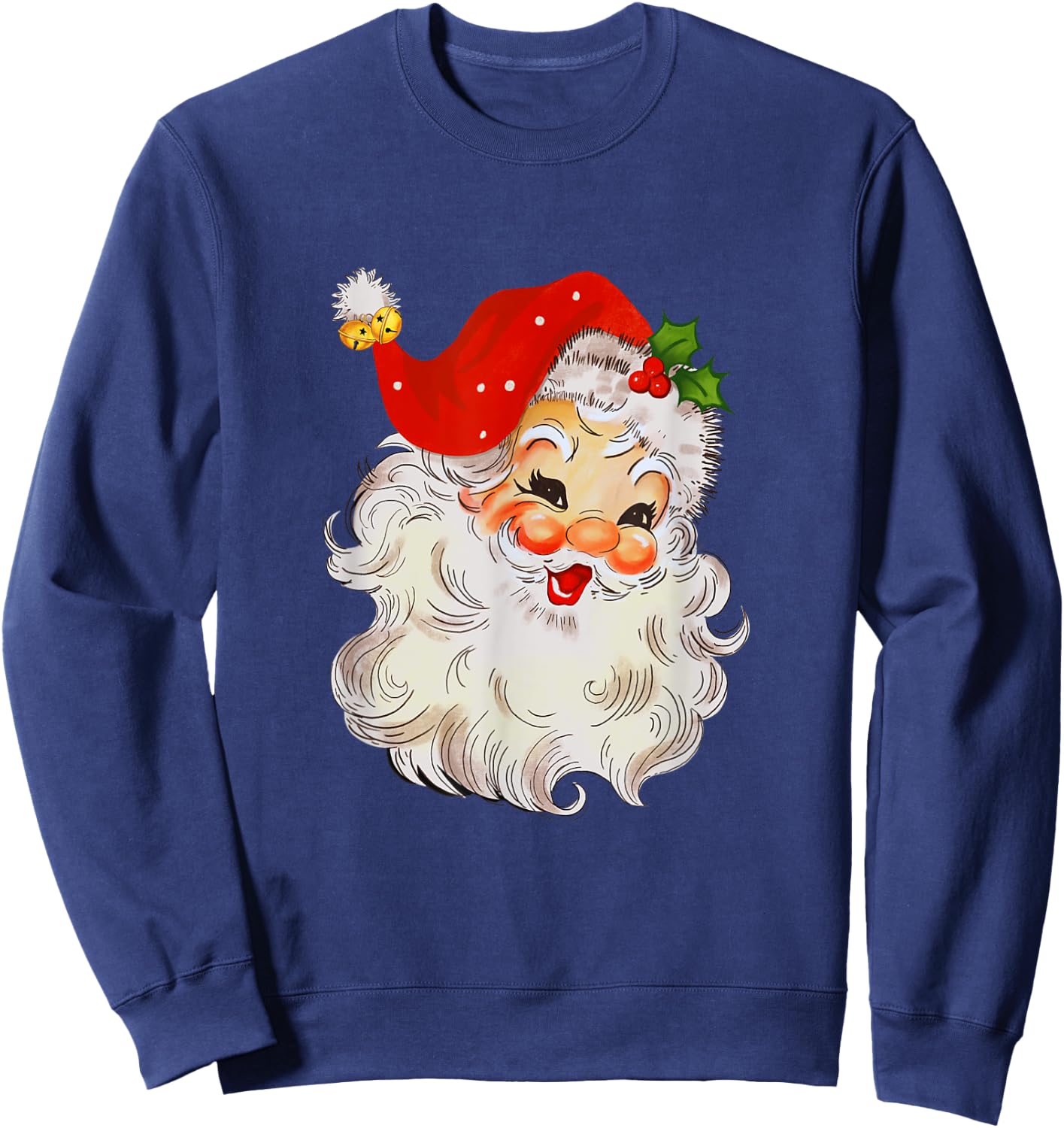 Retro Jolly Santa Claus Face Vintage St. Nick Christmas Sweatshirt - Sweatshirt | Navy