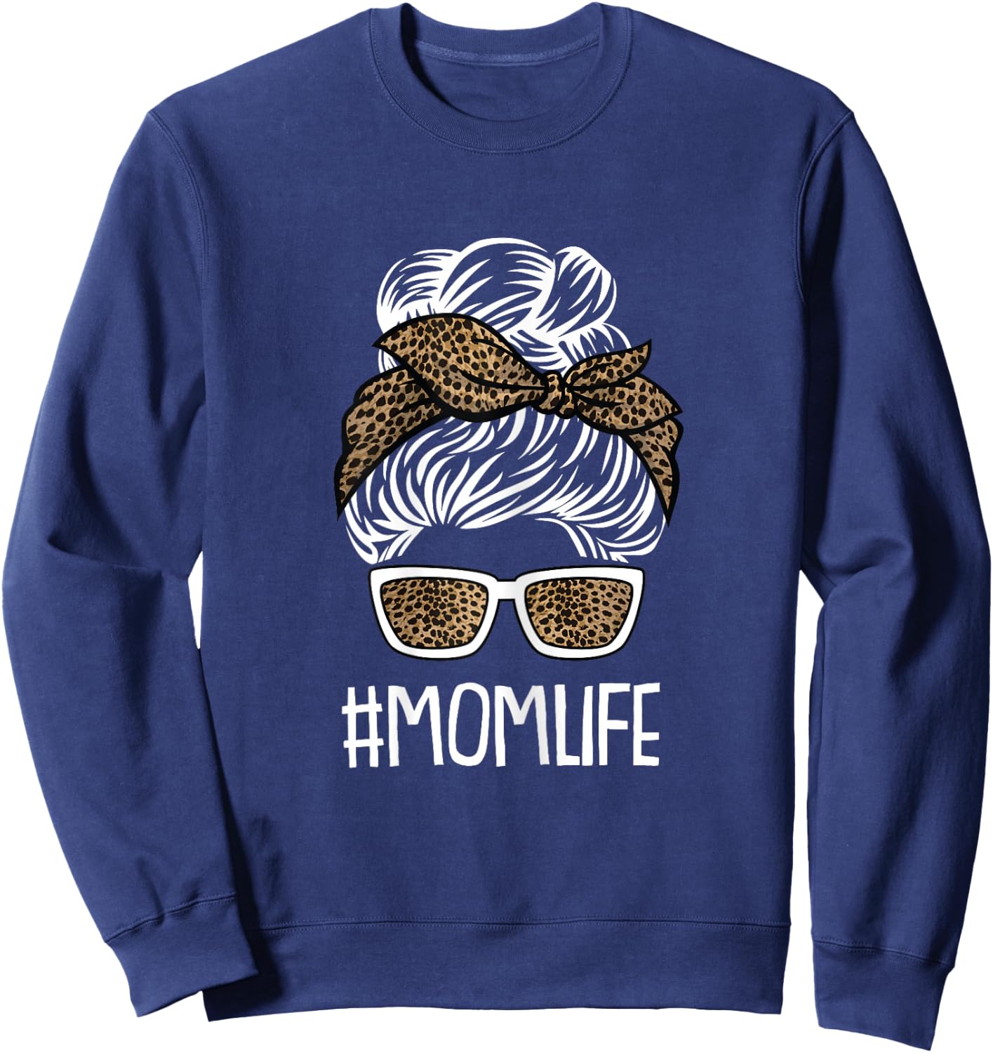 Mom-Life Mothers-Day Leopard Print Mama Mommy Momma Sweatshirt - Sweatshirt | Navy