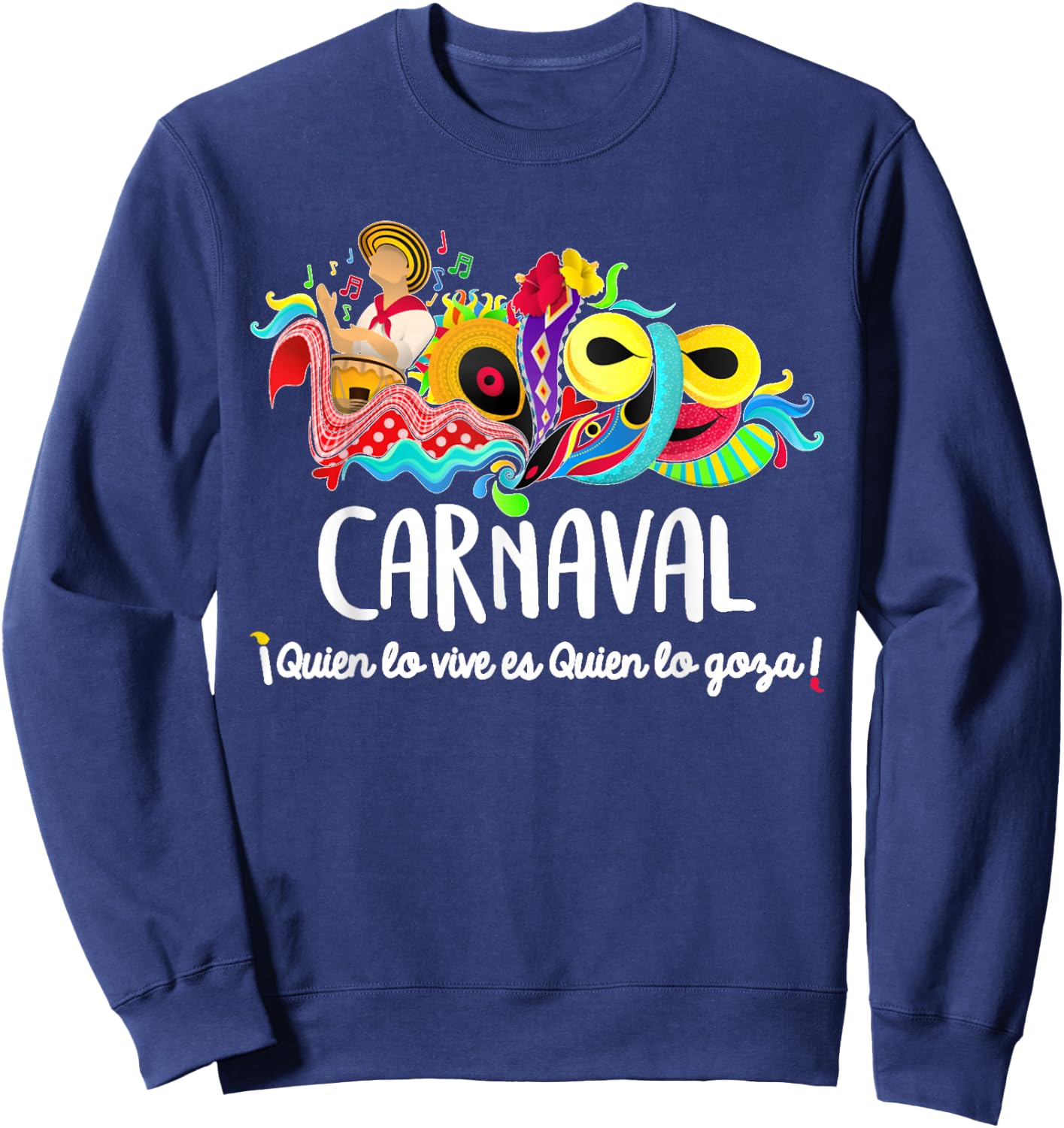 Mardi Gras Carnaval Funny Gift -Adults , Black, Small, Short Sleeve, Classic Fit, Cotton 60% Polyester 40%, Carnaval de Barranquilla, Monkey, Party, Carnival Sweatshirt - Sweatshirt | Navy