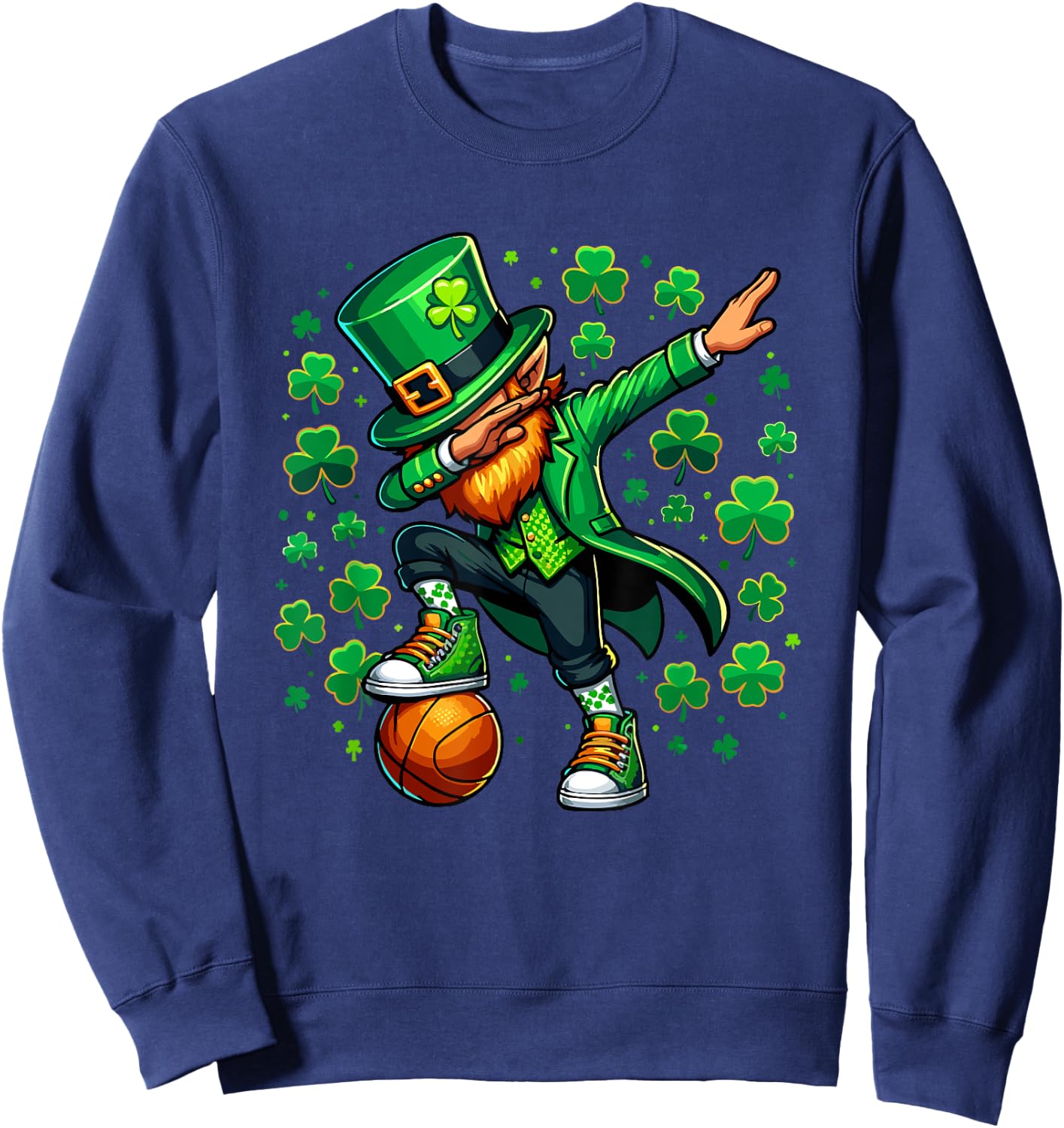 St Patricks Day Boy Men Sports Basketball Dabbing Leprechaun Sweatshirt - Sweatshirt | Navy