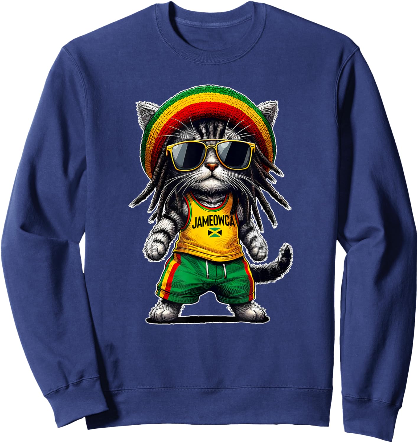 JAMEOWCA Rasta Cat Funny Jamaican Gift Jamaican Vibes Sweatshirt - Sweatshirt | Navy