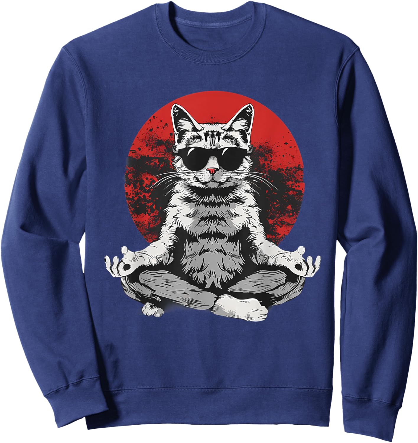 Meditation Cat Zen Buddha Yoga Spiritual Hindu Buddhist Women Kids Sweatshirt - Sweatshirt | Navy