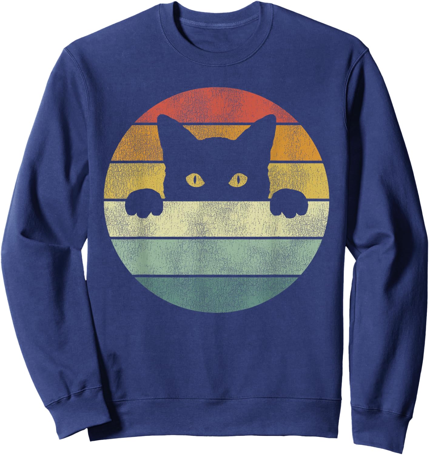 Retro Cat Shirt Vintage Funny Cat Sweatshirt - Sweatshirt | Navy