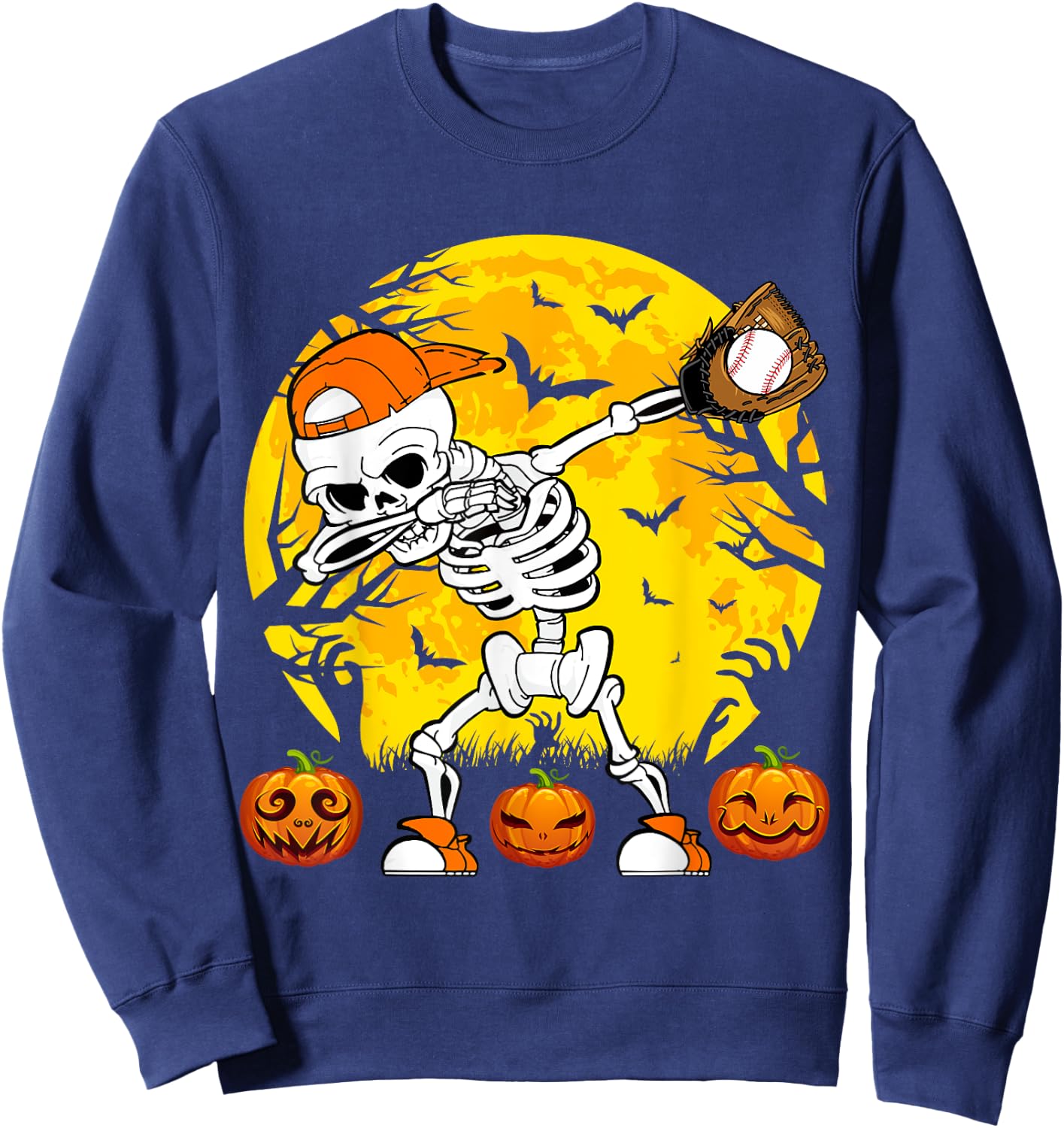 Baseball Halloween Dabbing Skeleton Funny Halloween Baseball Sweatshirt - Sweatshirt | Navy
