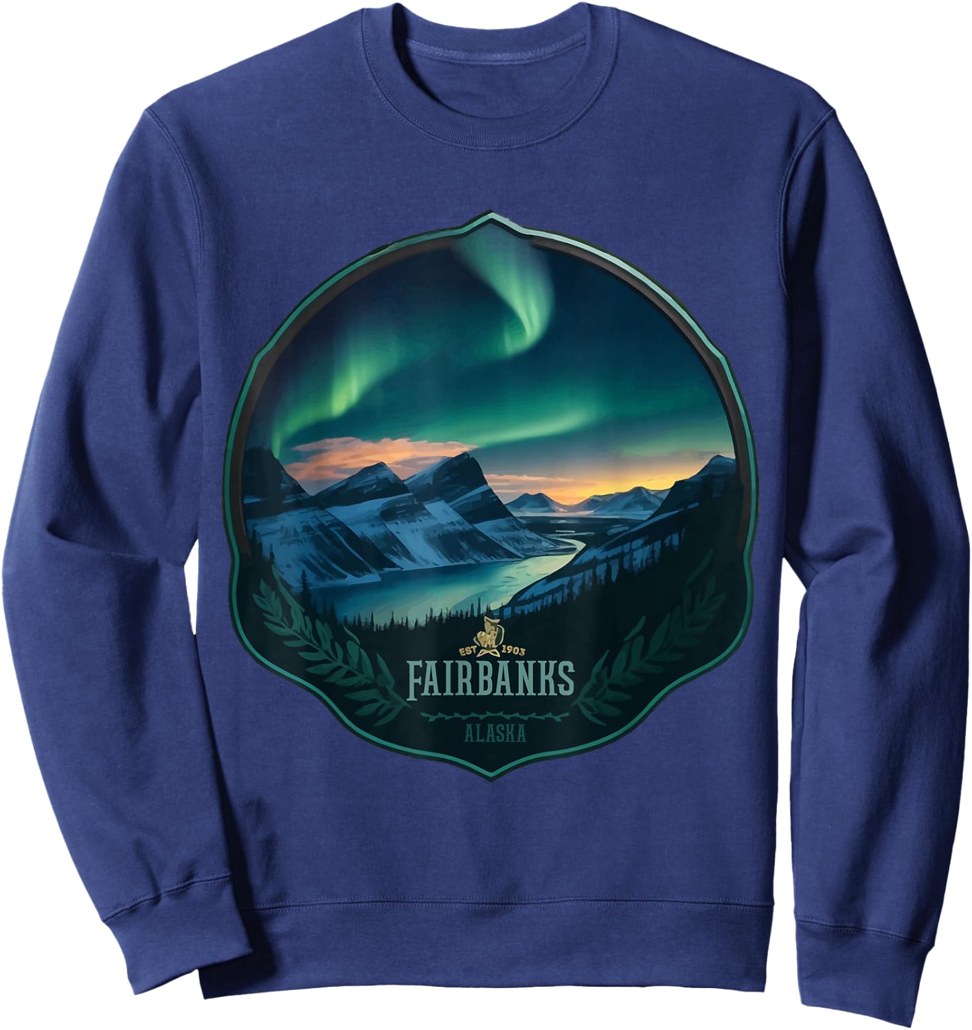 Fairbanks Retro US Northern lights Alaska Vintage parks Sweatshirt - Sweatshirt | Navy