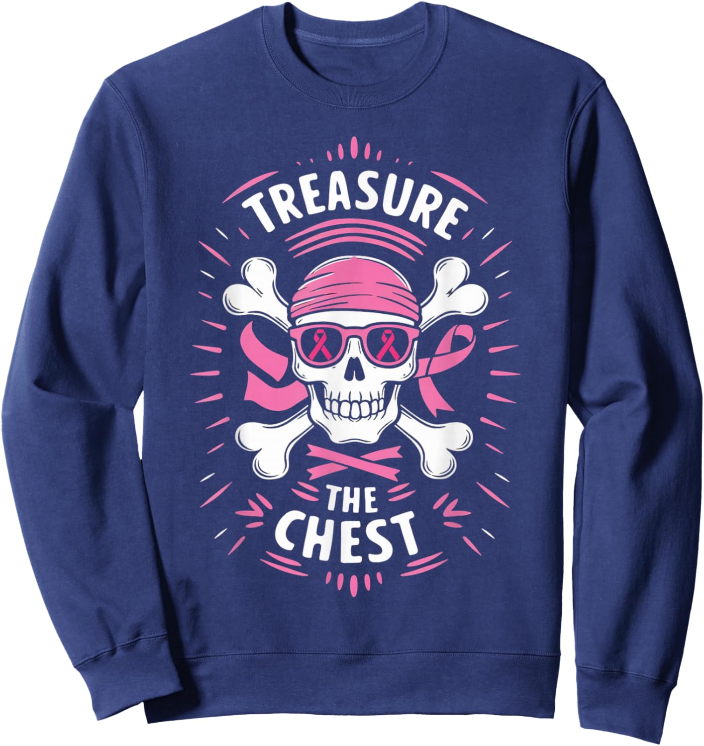 Pink Ribbon Breast Cancer Pirate Treasure the Chest Sweatshirt - Sweatshirt | Navy