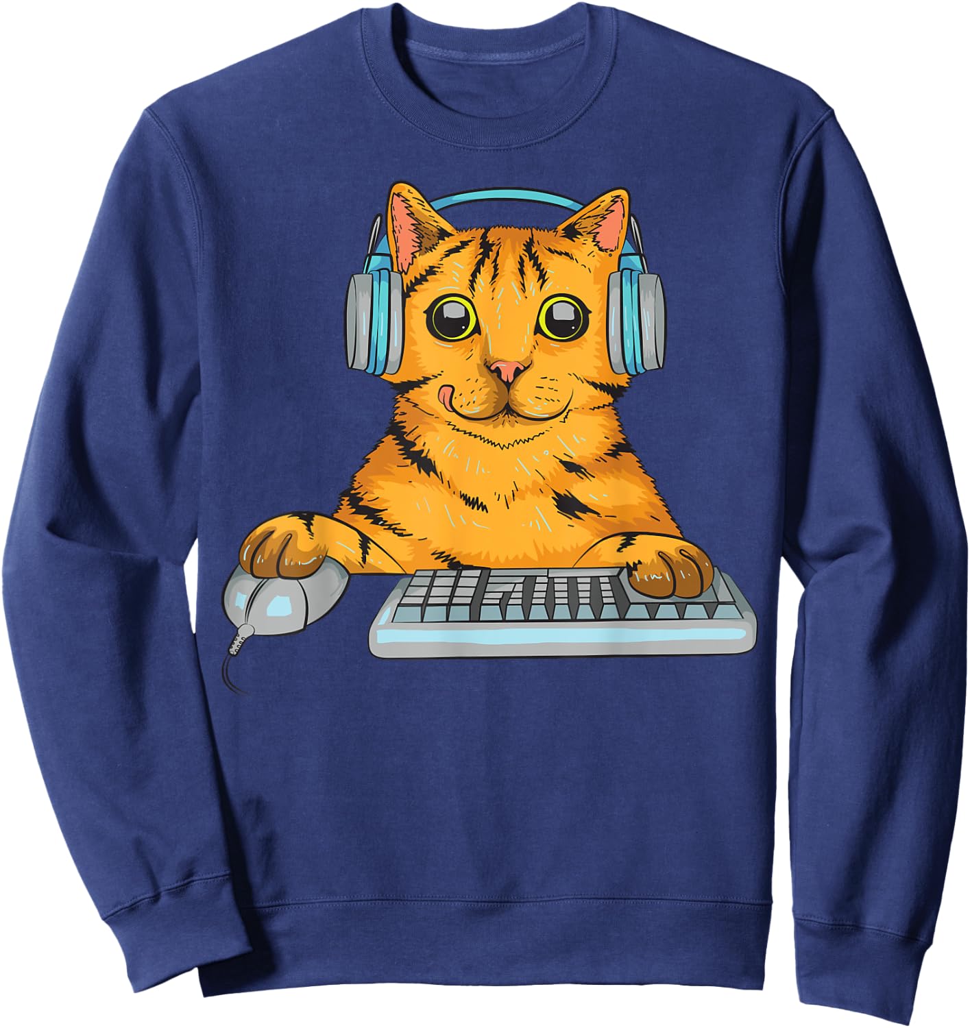 Cute Cat Gamer Gift | Funny Kitten Computer Game Playing Sweatshirt - Sweatshirt | Navy
