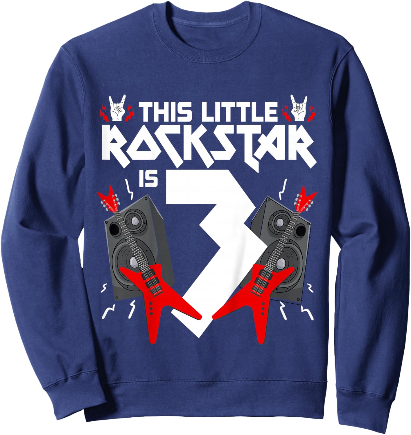 3 Year Old Rock And Roll Star Birthday Party Guitar 3rd Gift Sweatshirt - Sweatshirt | Navy