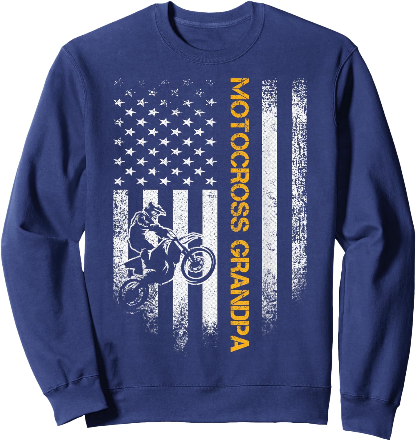American Flag Proud Motocross Dirt Bike Grandpa Silhouette Women Men Sweatshirt - Sweatshirt | Navy