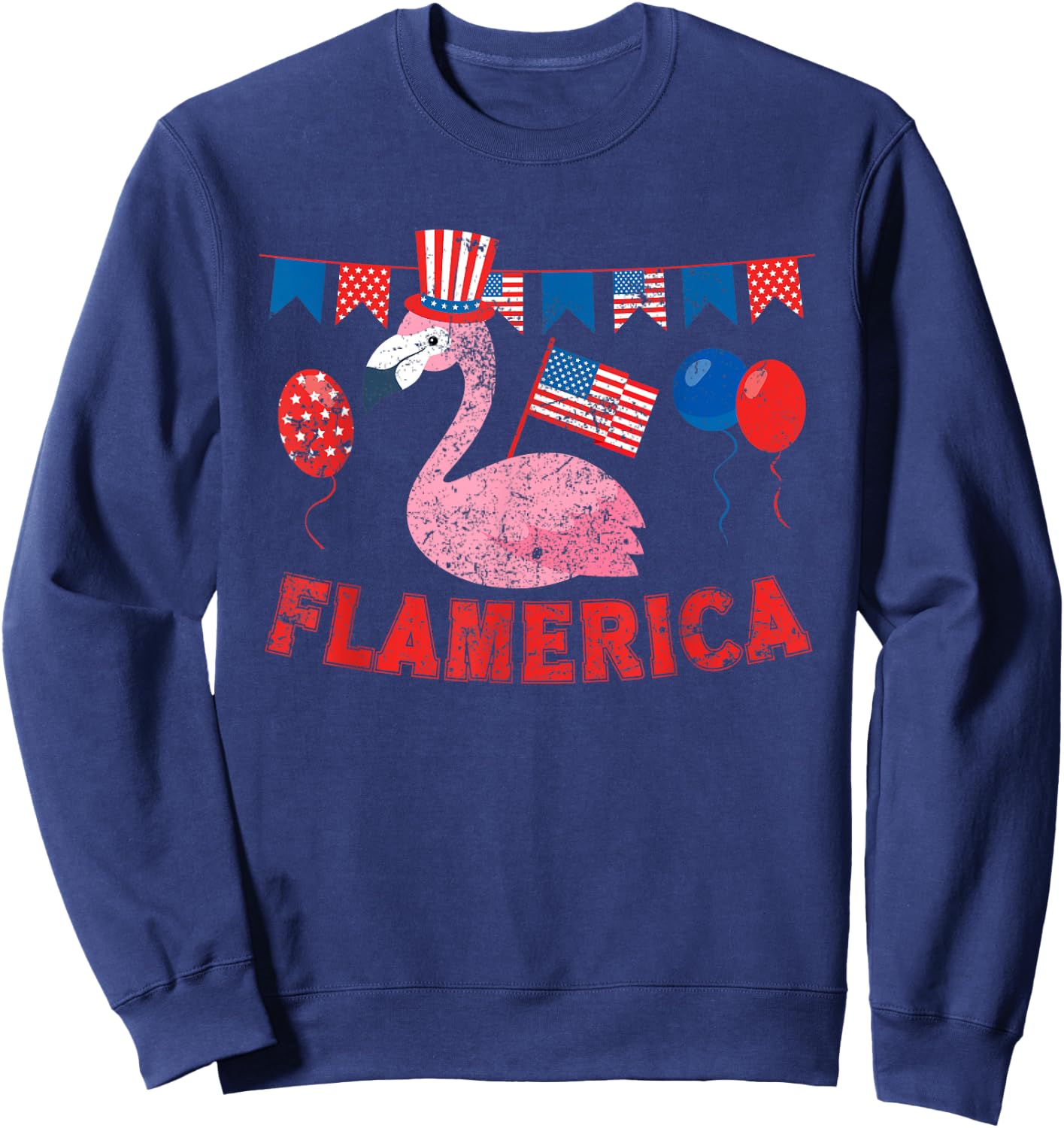 Flamerica American Patriotic Flamingo Flag Fourth Of July Sweatshirt - Sweatshirt | Navy