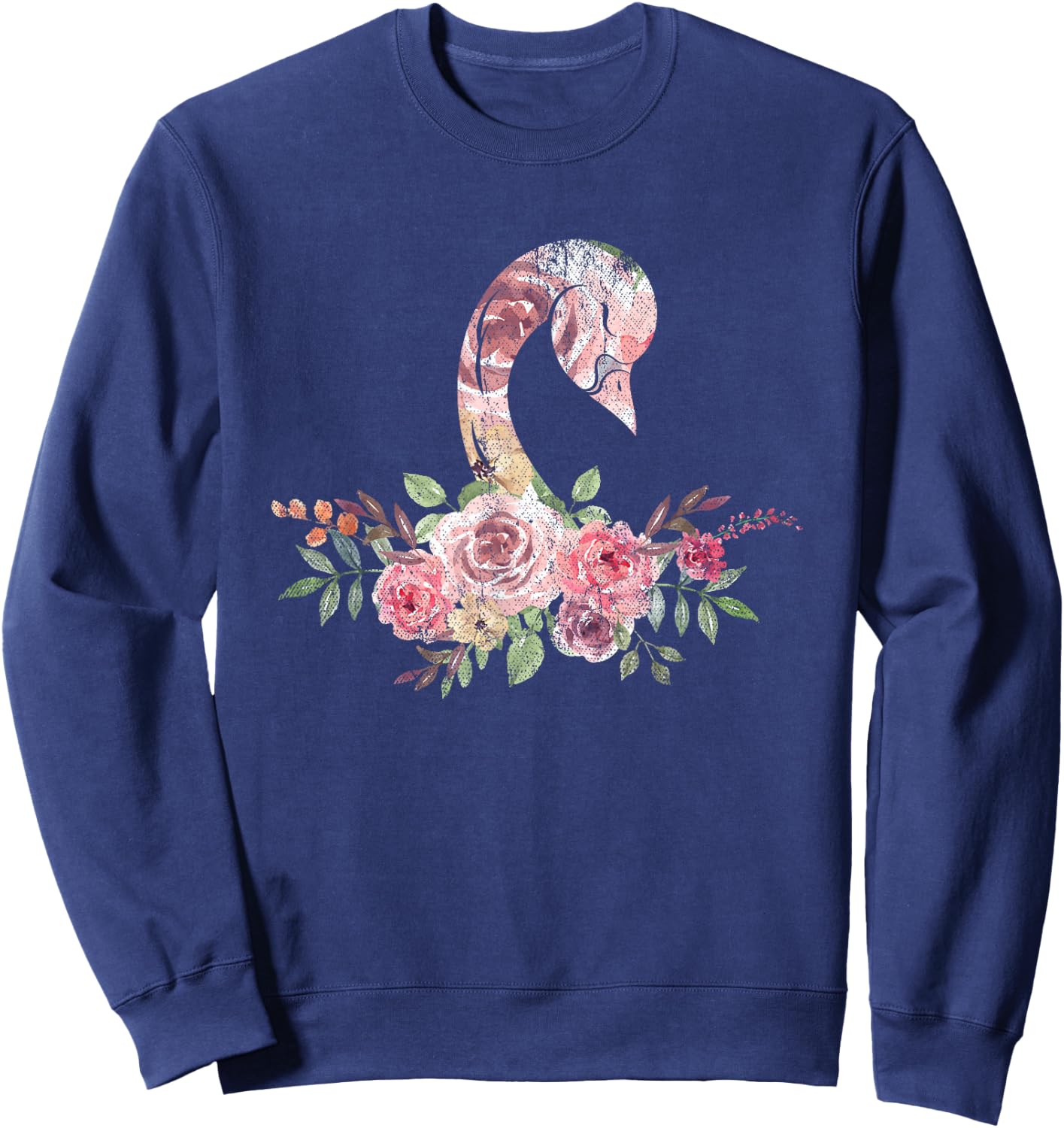 Flower Crown Women Girls Gift Pretty Animal Vintage Swan Sweatshirt - Sweatshirt | Navy