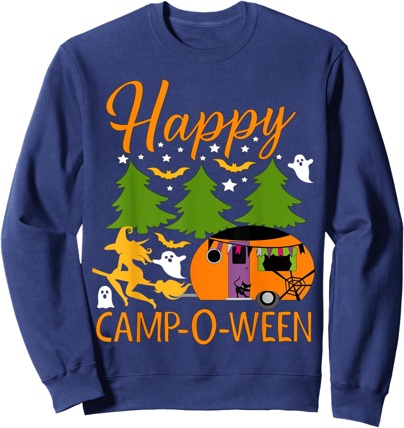 Happy Camp-O-Ween Halloween Camping Camper Sweatshirt - Sweatshirt | Navy