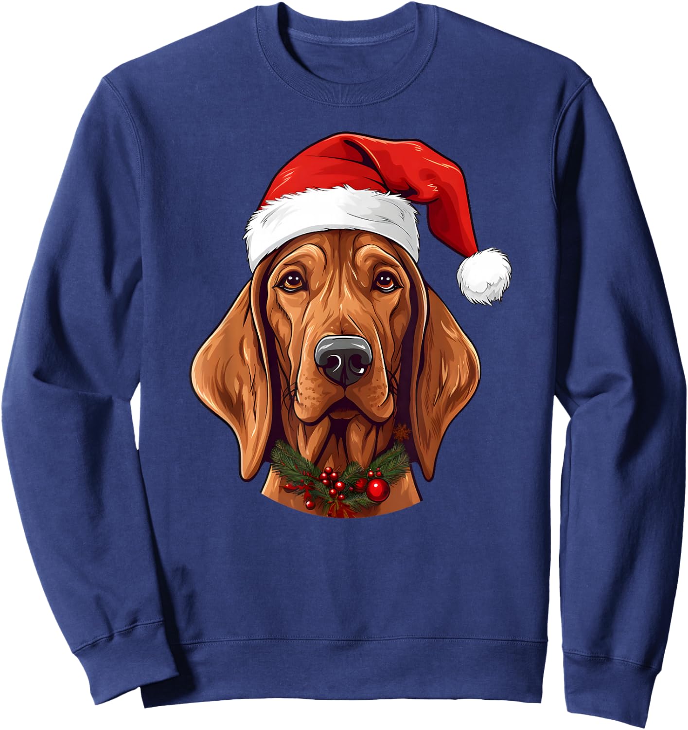 Redbone Coonhound Santa Hat Christmas Sweater Pet Dogs Sweatshirt - Sweatshirt | Navy