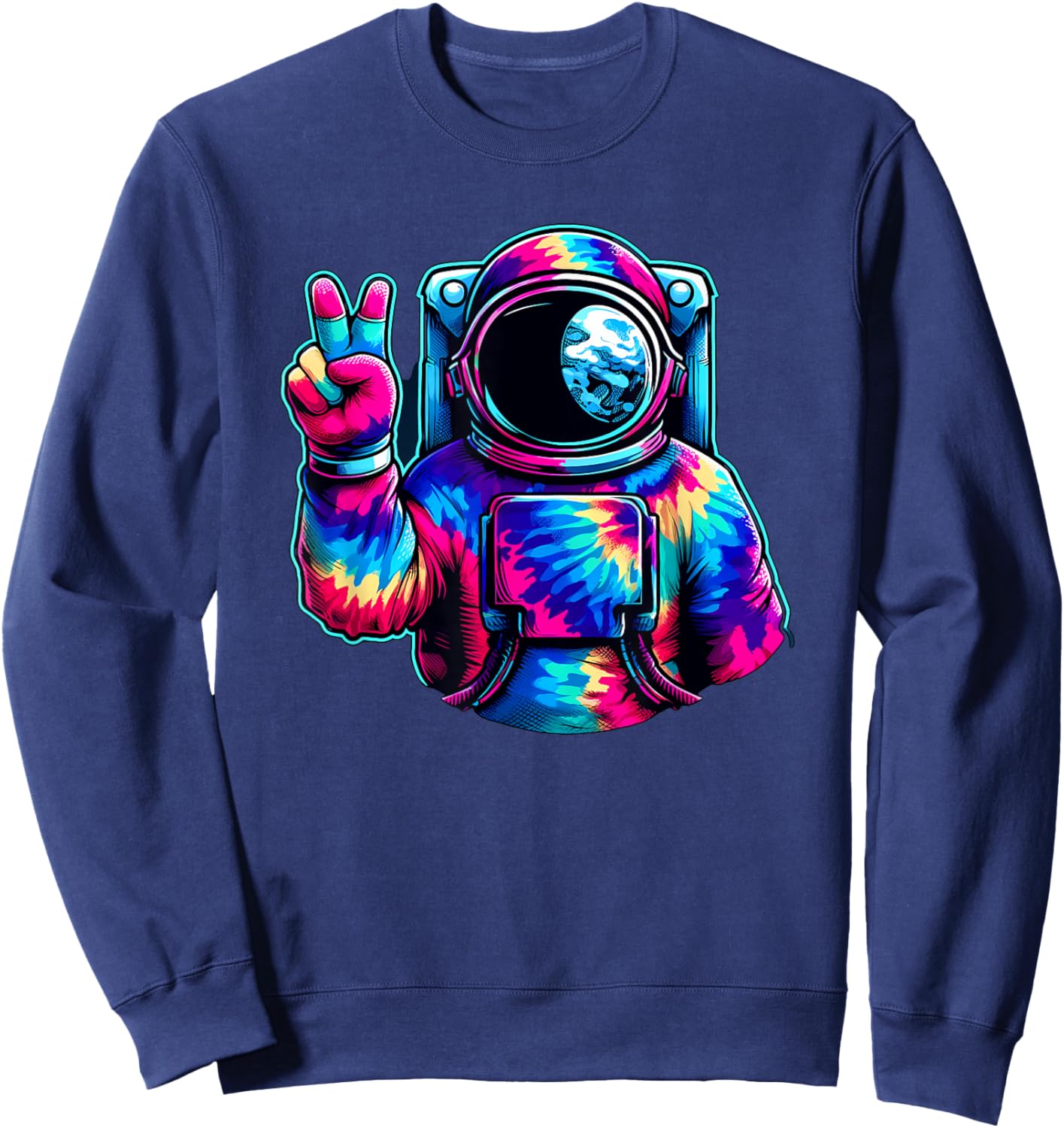 Peace Sign Tie Dye Astronaut Sweatshirt - Sweatshirt | Navy
