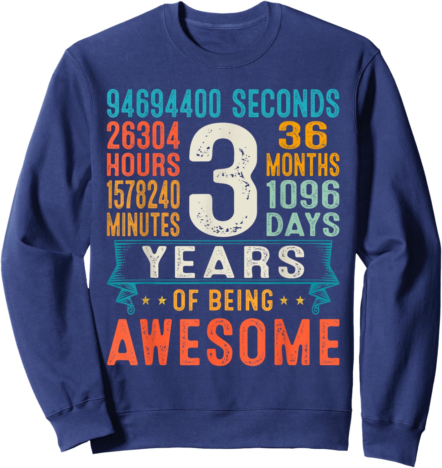 3 Years Old Retro Distressed 3rd Birthday Gifts 36 Months Sweatshirt - Sweatshirt | Navy