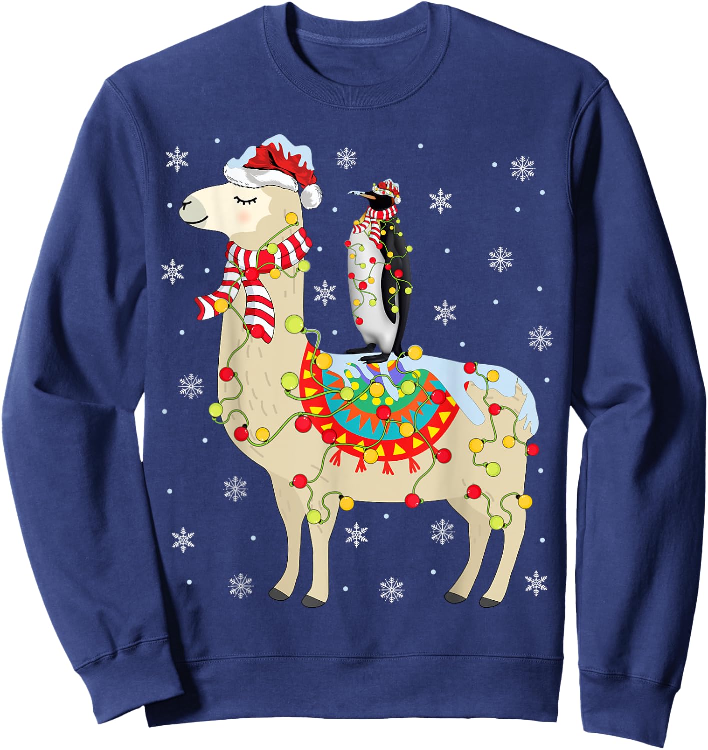 Xmas Lighting Santa Llama Riding Penguin Christmas Sweatshirt - Sweatshirt | Navy