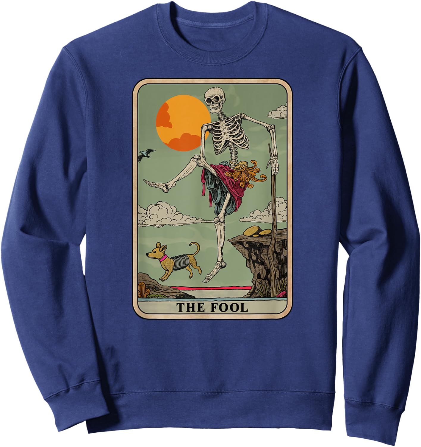 Skeleton Tarot Card The Fool Riding Unicorn Design Sweatshirt - Sweatshirt | Navy