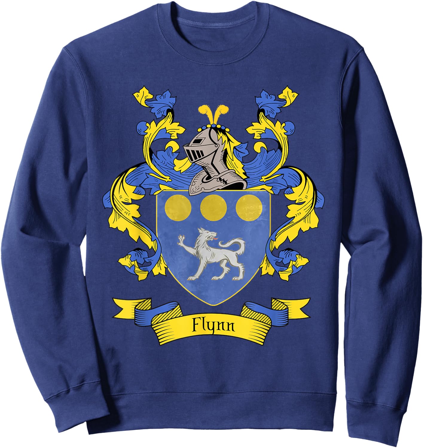 Flynn Coat of Arms | Flynn Surname Family Crest Sweatshirt - Sweatshirt | Navy